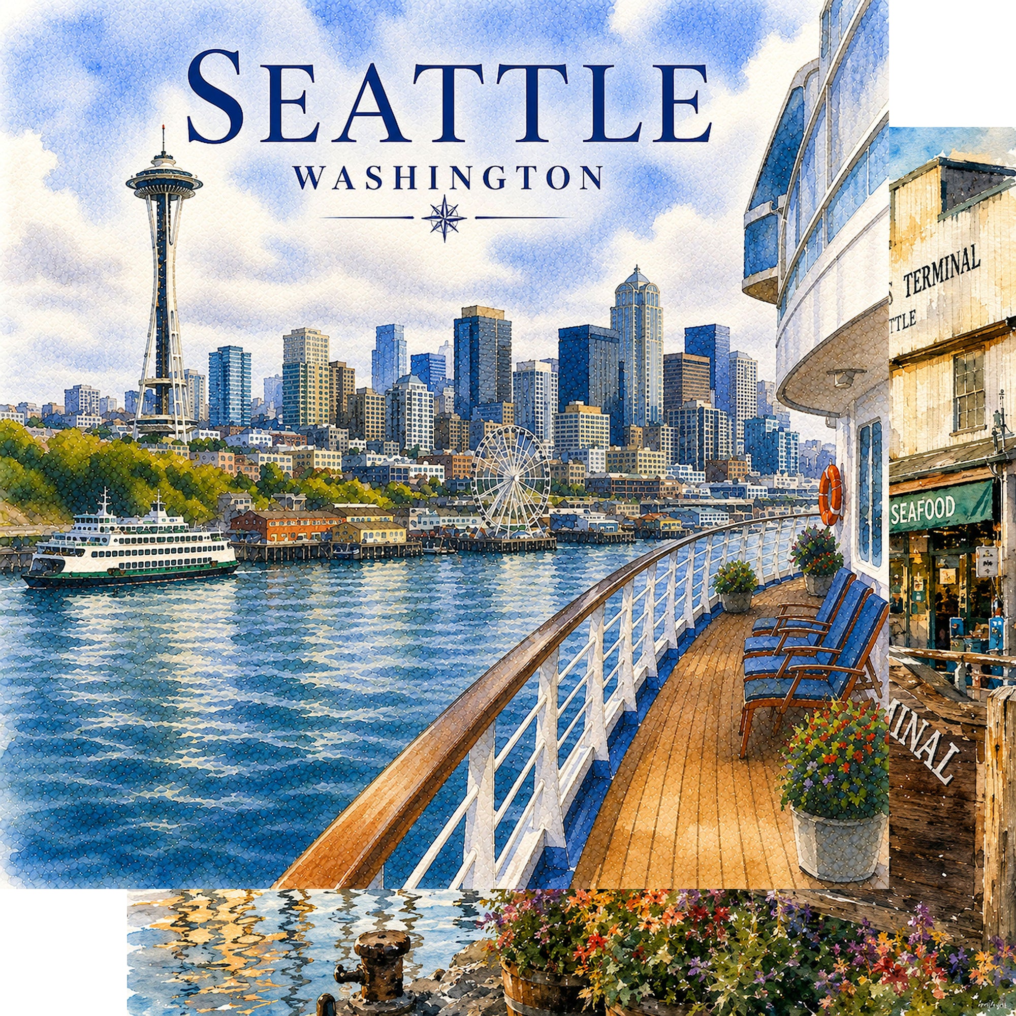 Watercolor Alaska Collection Seattle 12 x 12 Double-Sided Scrapbook Paper by SSC Designs