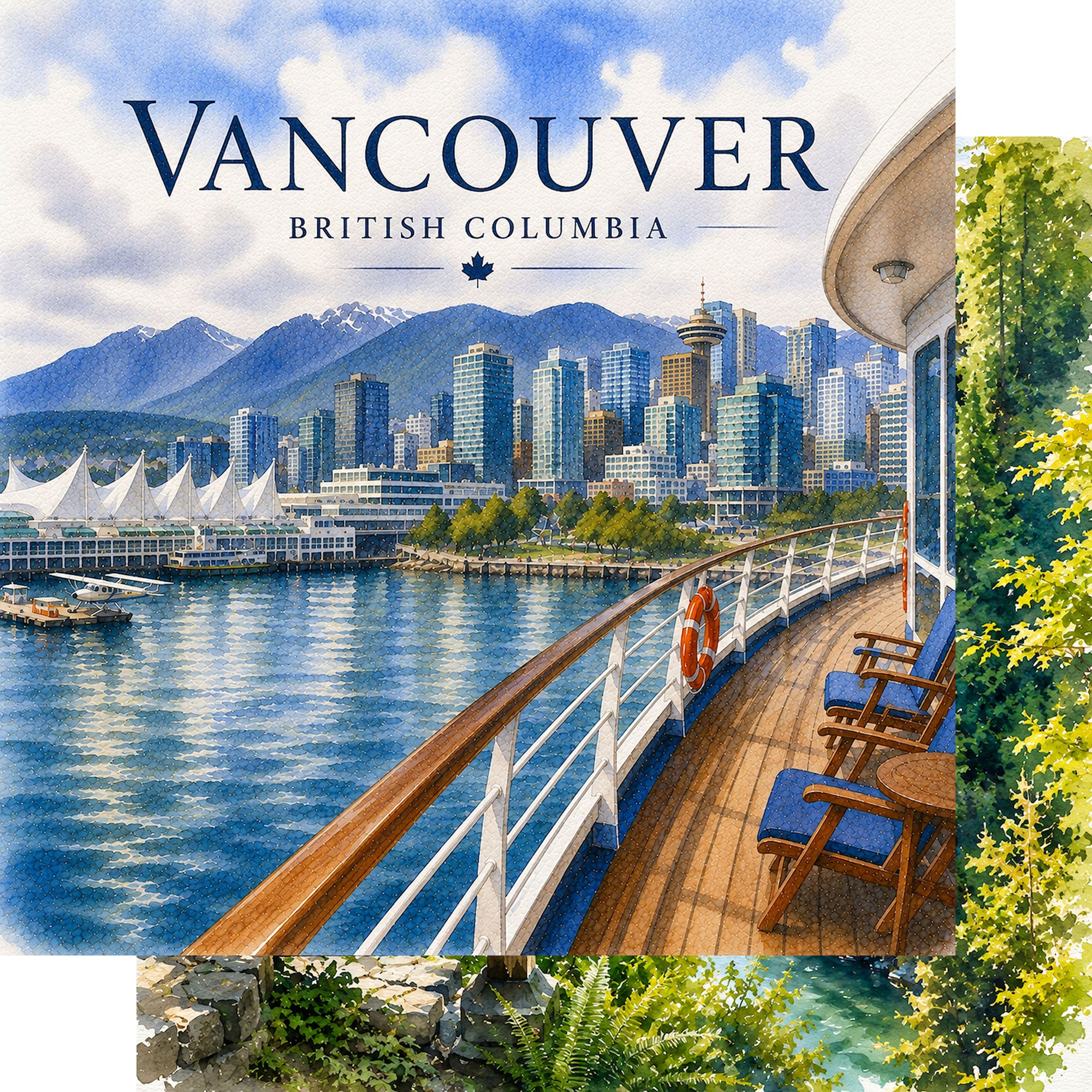 Watercolor Alaska Collection Vancouver  12 x 12 Double-Sided Scrapbook Paper by SSC Designs