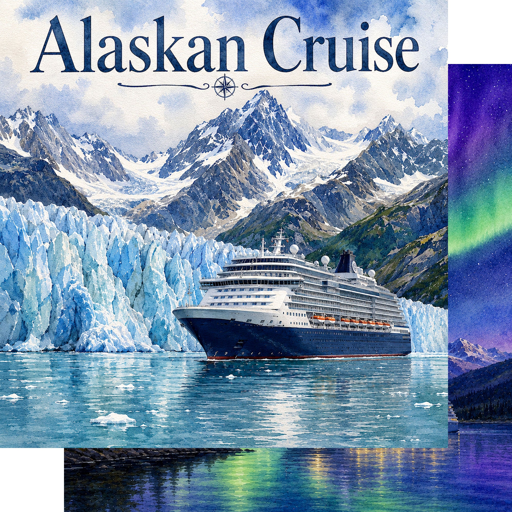 Watercolor Alaska Collection Northern Lights 12 x 12 Double-Sided Scrapbook Paper by SSC Designs