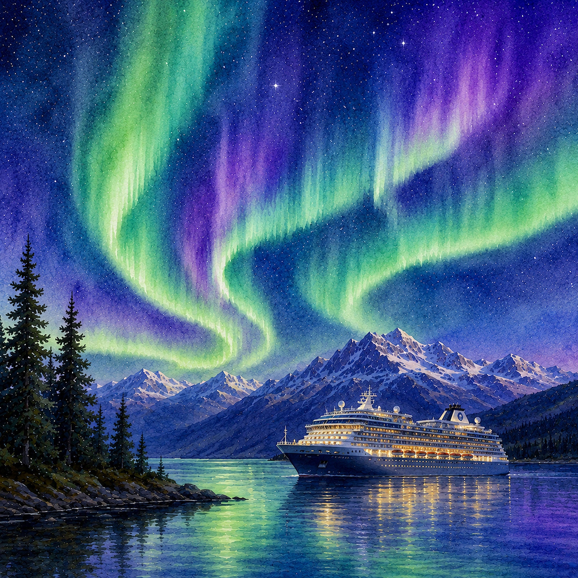 Watercolor Alaska Collection Northern Lights 12 x 12 Double-Sided Scrapbook Paper by SSC Designs