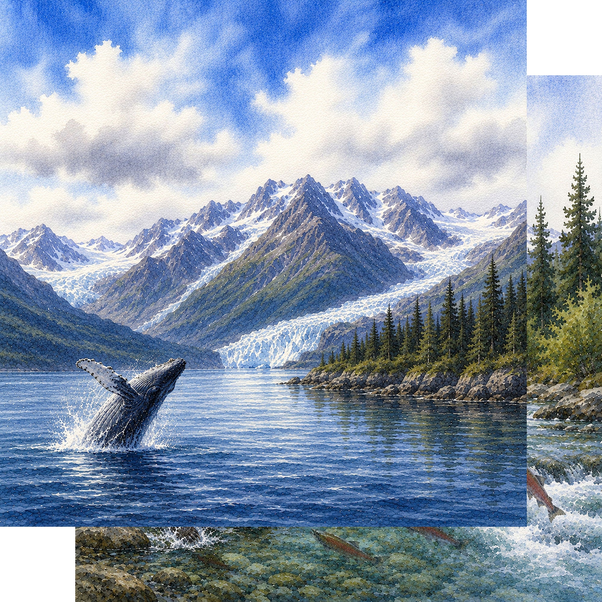 Watercolor Alaska Collection Wildlife 12 x 12 Double-Sided Scrapbook Paper by SSC Designs