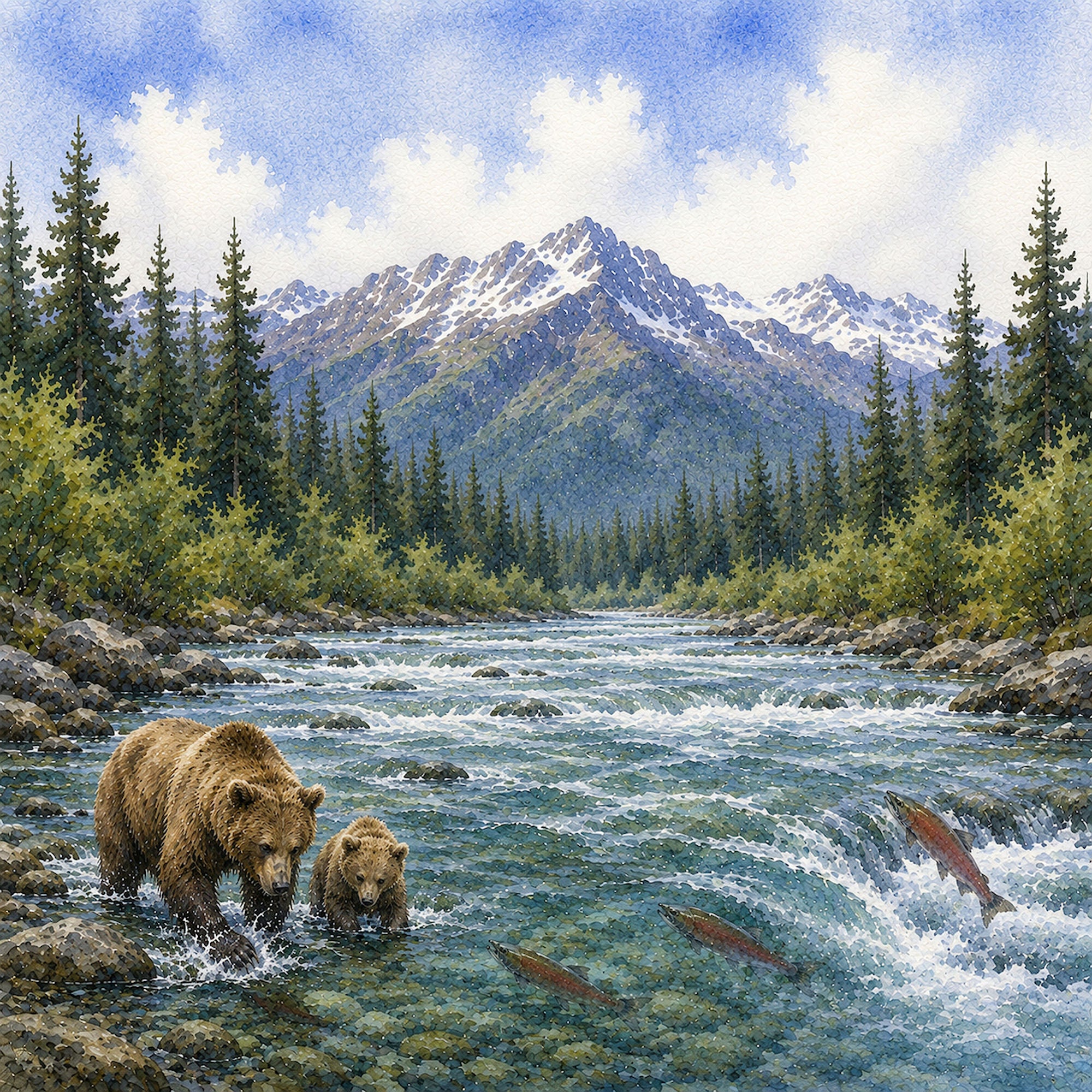 Watercolor Alaska Collection Wildlife 12 x 12 Double-Sided Scrapbook Paper by SSC Designs