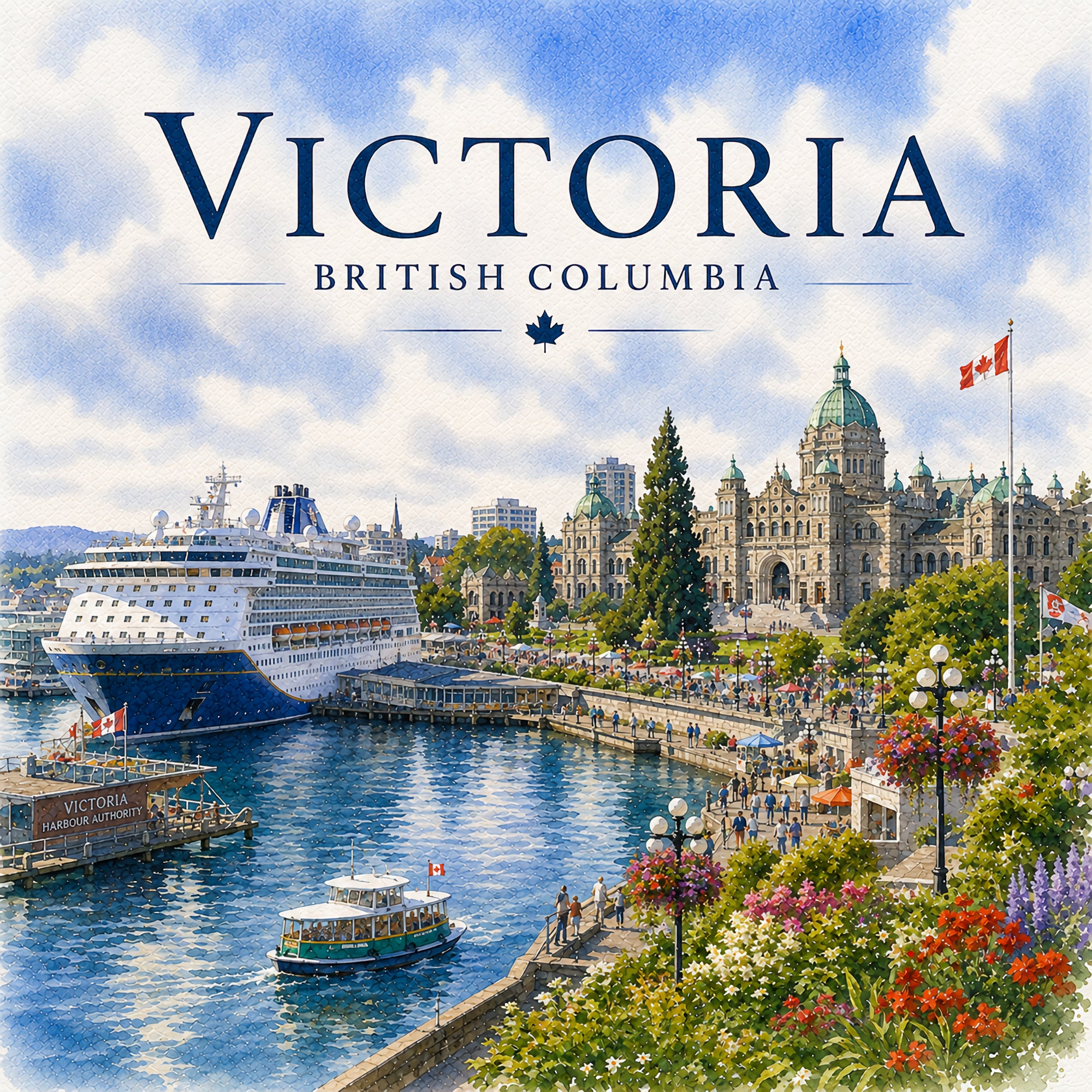 Watercolor Alaska Collection Victoria, Canada 12 x 12 Double-Sided Scrapbook Paper by SSC Designs