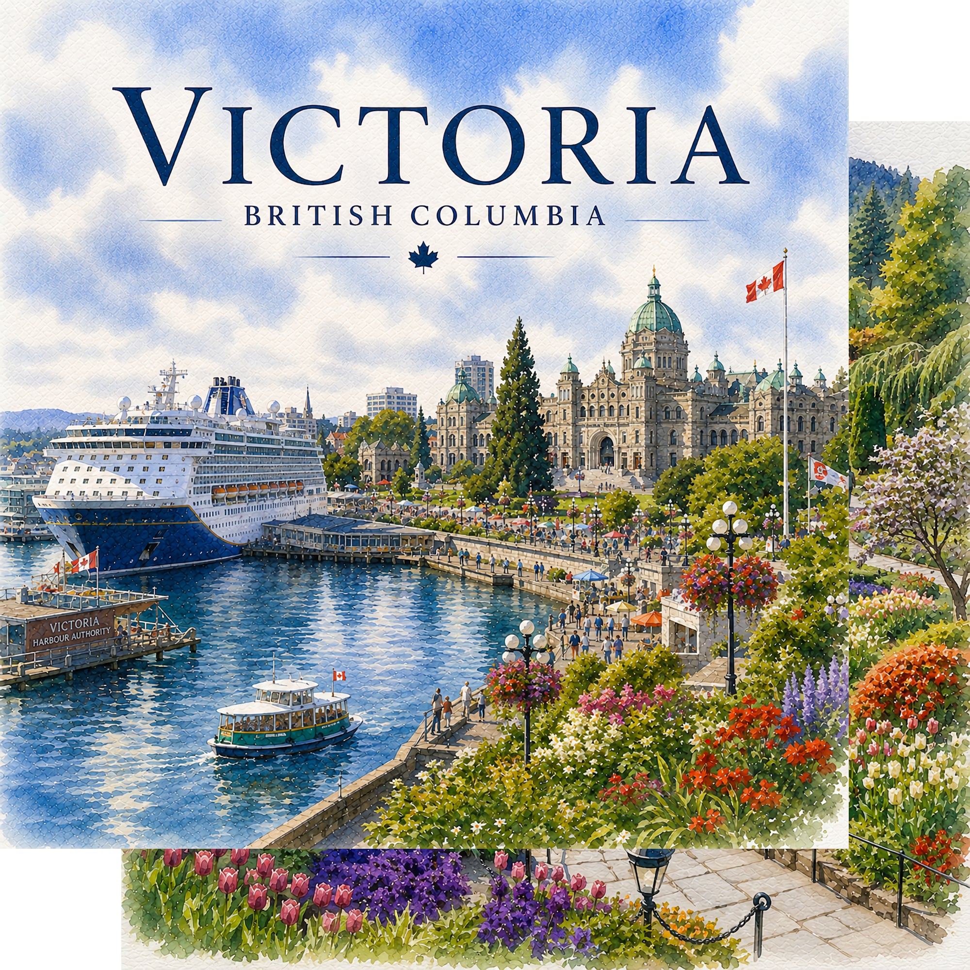 Watercolor Alaska Collection Victoria, Canada 12 x 12 Double-Sided Scrapbook Paper by SSC Designs