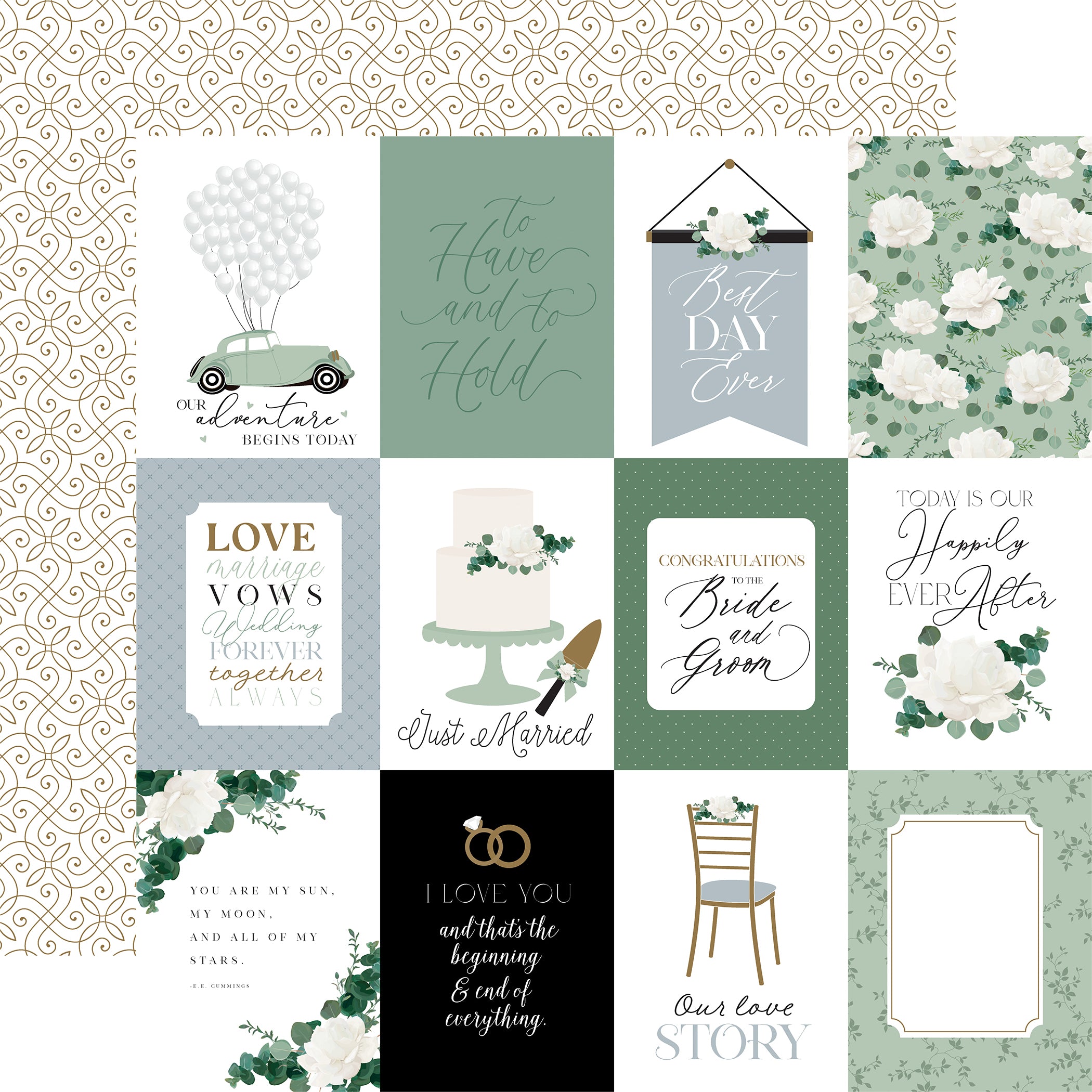 Wedding Bells Collection 3x4 Journaling Cards 12 x 12 Double-Sided Scrapbook Paper by Echo Park