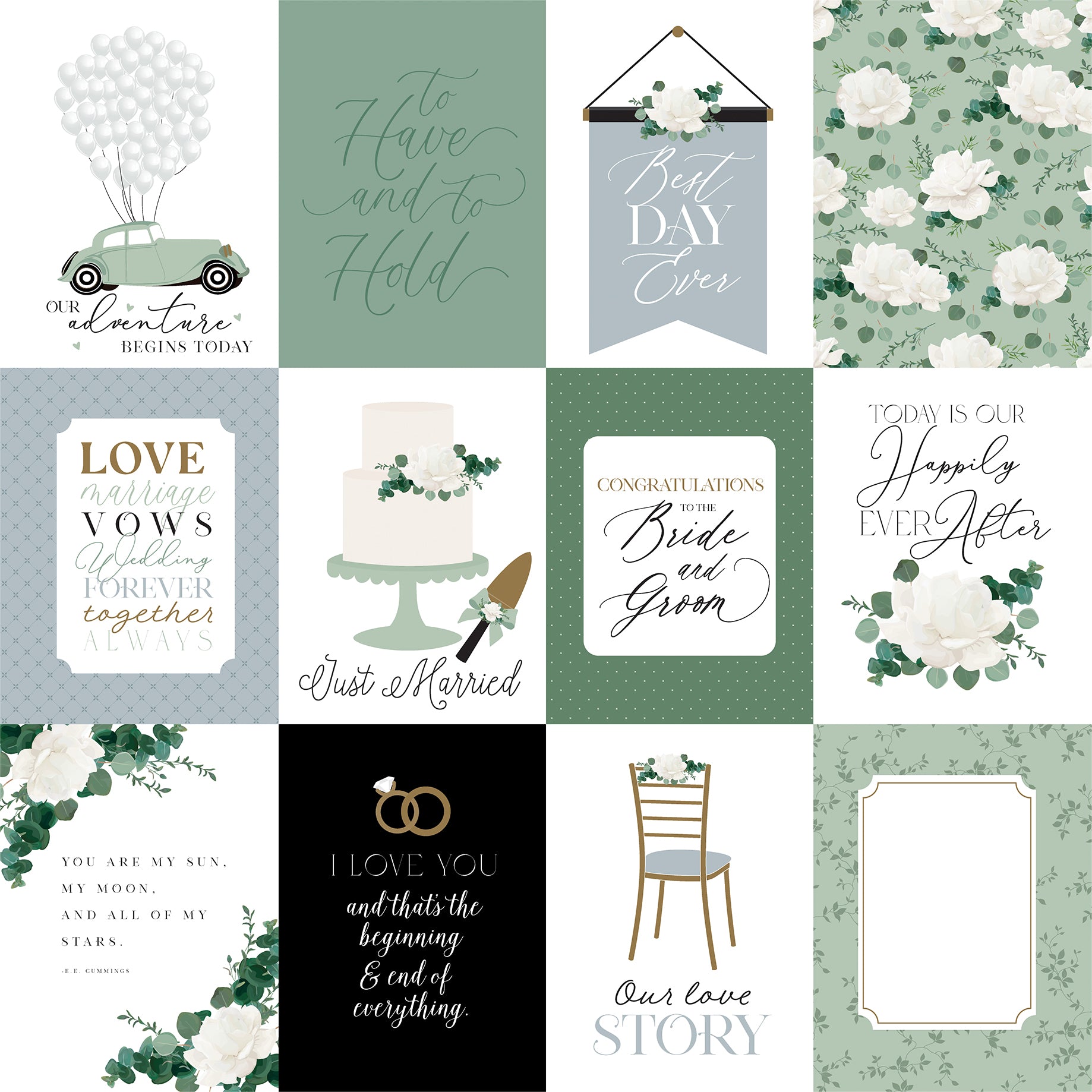 Wedding Bells Collection 3x4 Journaling Cards 12 x 12 Double-Sided Scrapbook Paper by Echo Park