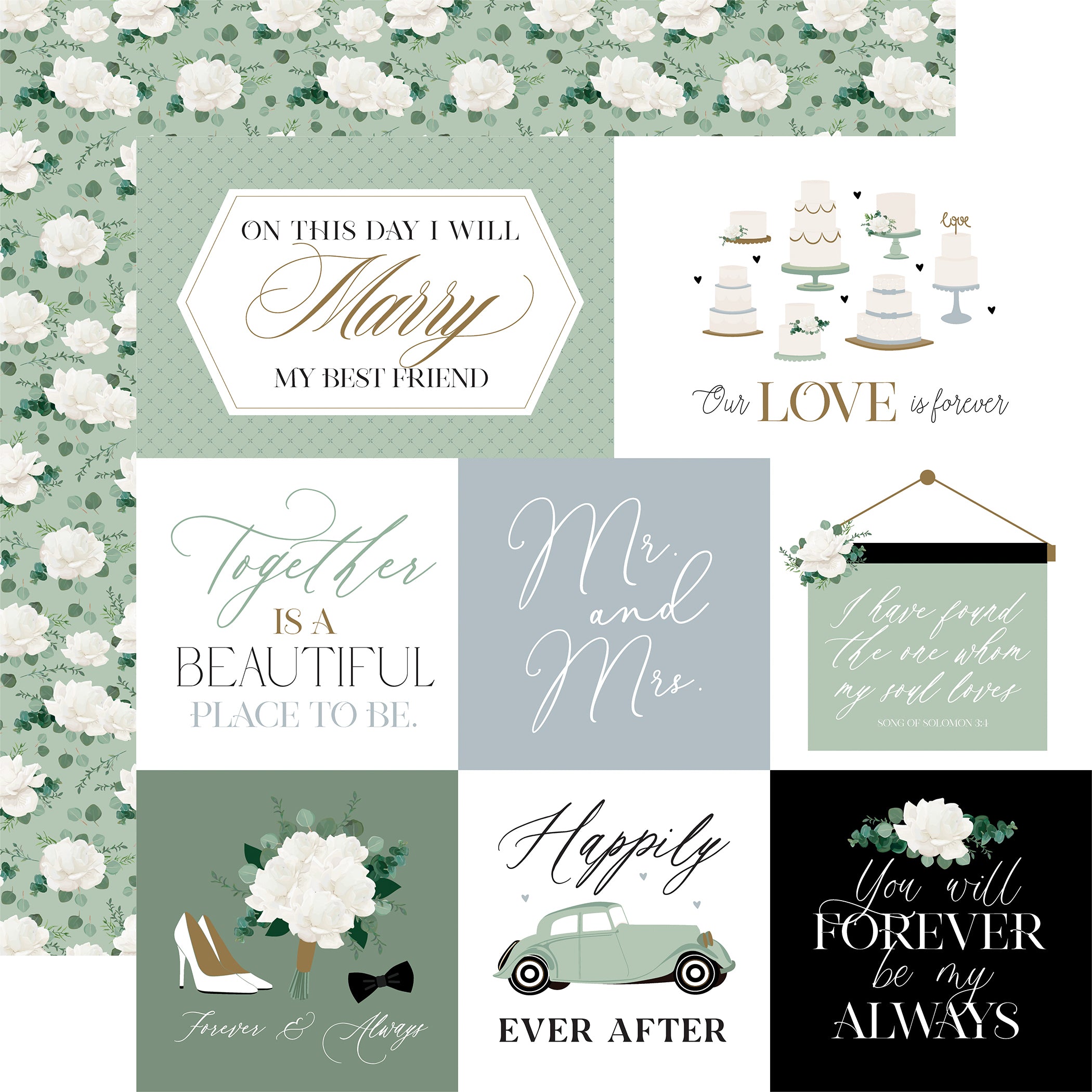 Wedding Bells Collection Multi Journaling Cards 12 x 12 Double-Sided Scrapbook Paper by Echo Park