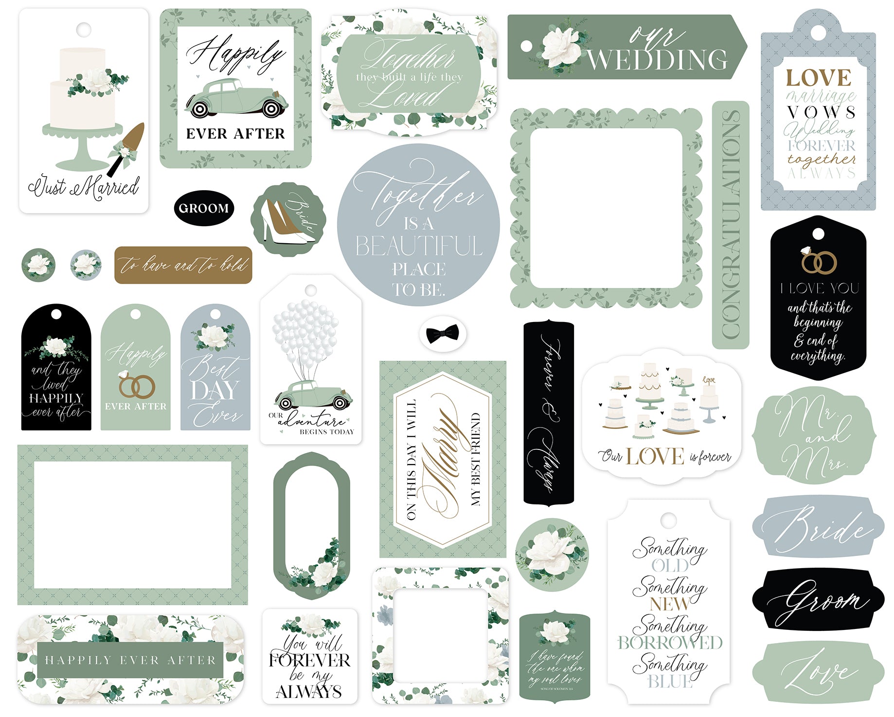 Wedding Bells Collection 5 x 5 Scrapbook Frames & Tags by Echo Park