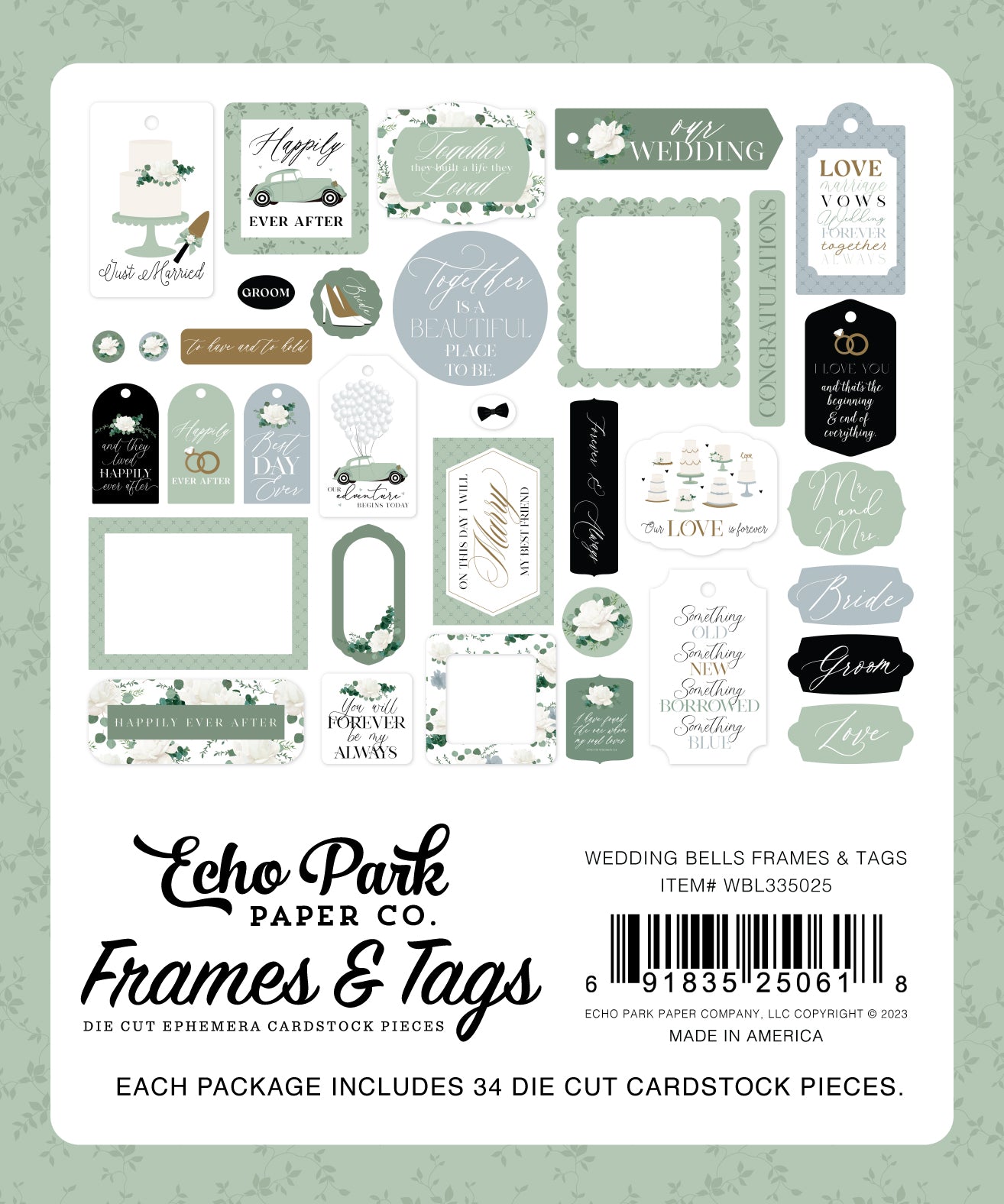 Wedding Bells Collection 5 x 5 Scrapbook Frames & Tags by Echo Park