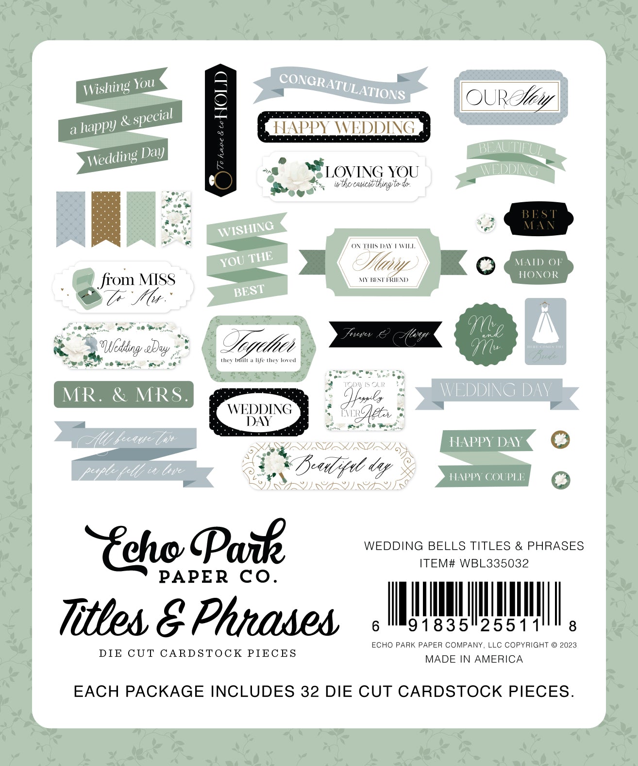 Wedding Bells Collection 5 x 5 Scrapbook Titles & Phrases by Echo Park