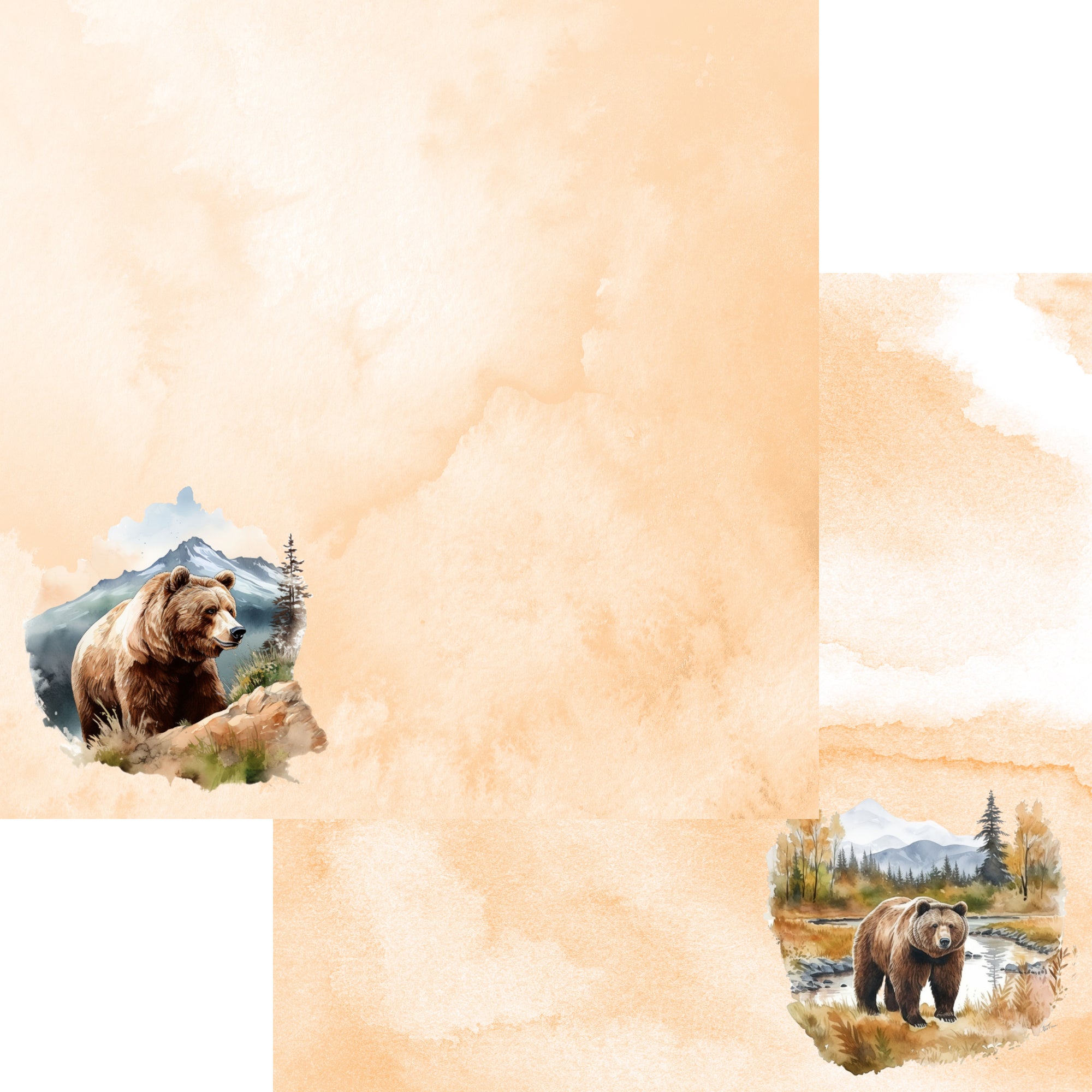 Watercolor Wildlife Collection Brown Bear 12 x 12 Double-Sided Scrapbook Paper by SSC Designs