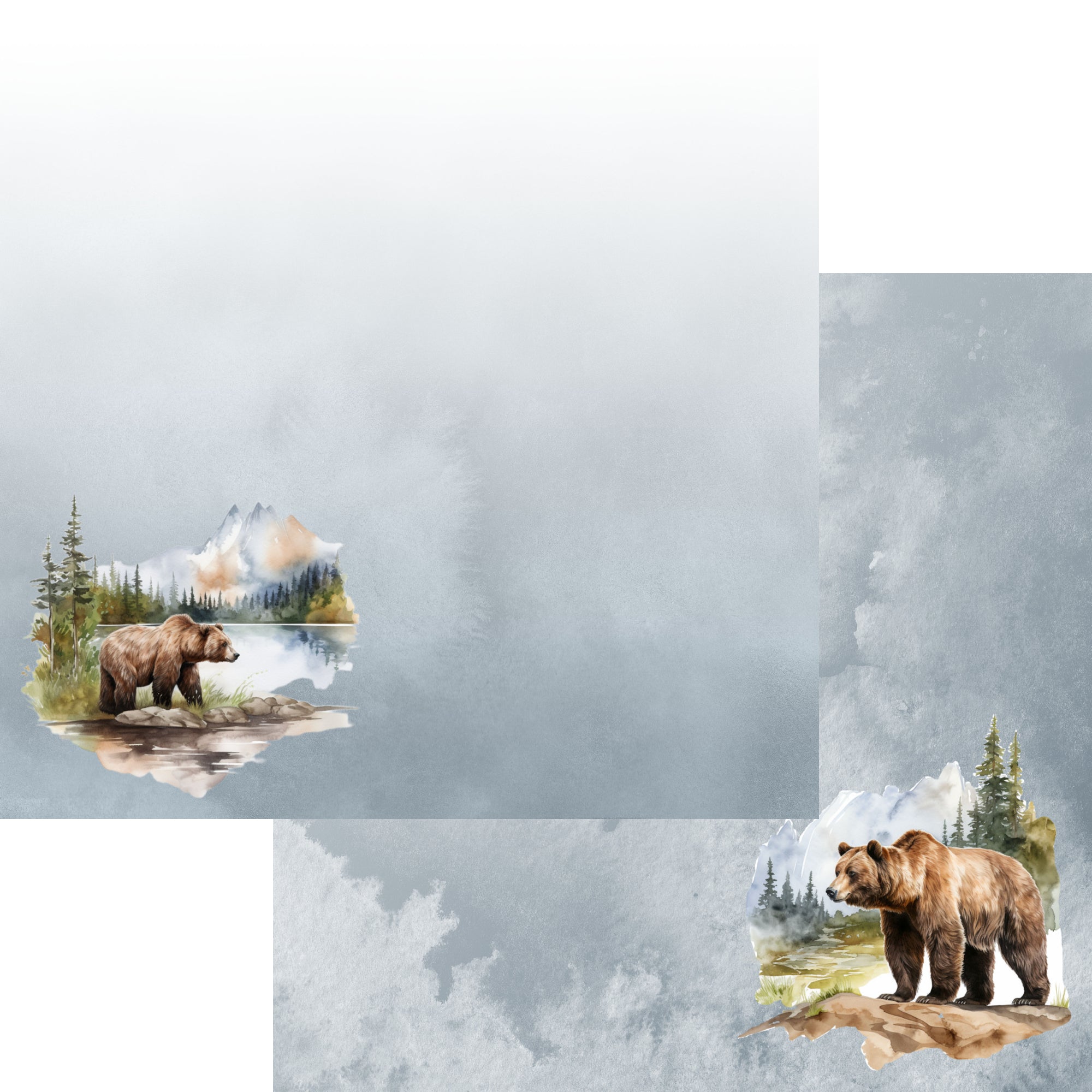 Watercolor Wildlife Collection Brown Bear 2 12 x 12 Double-Sided Scrapbook Paper by SSC Designs