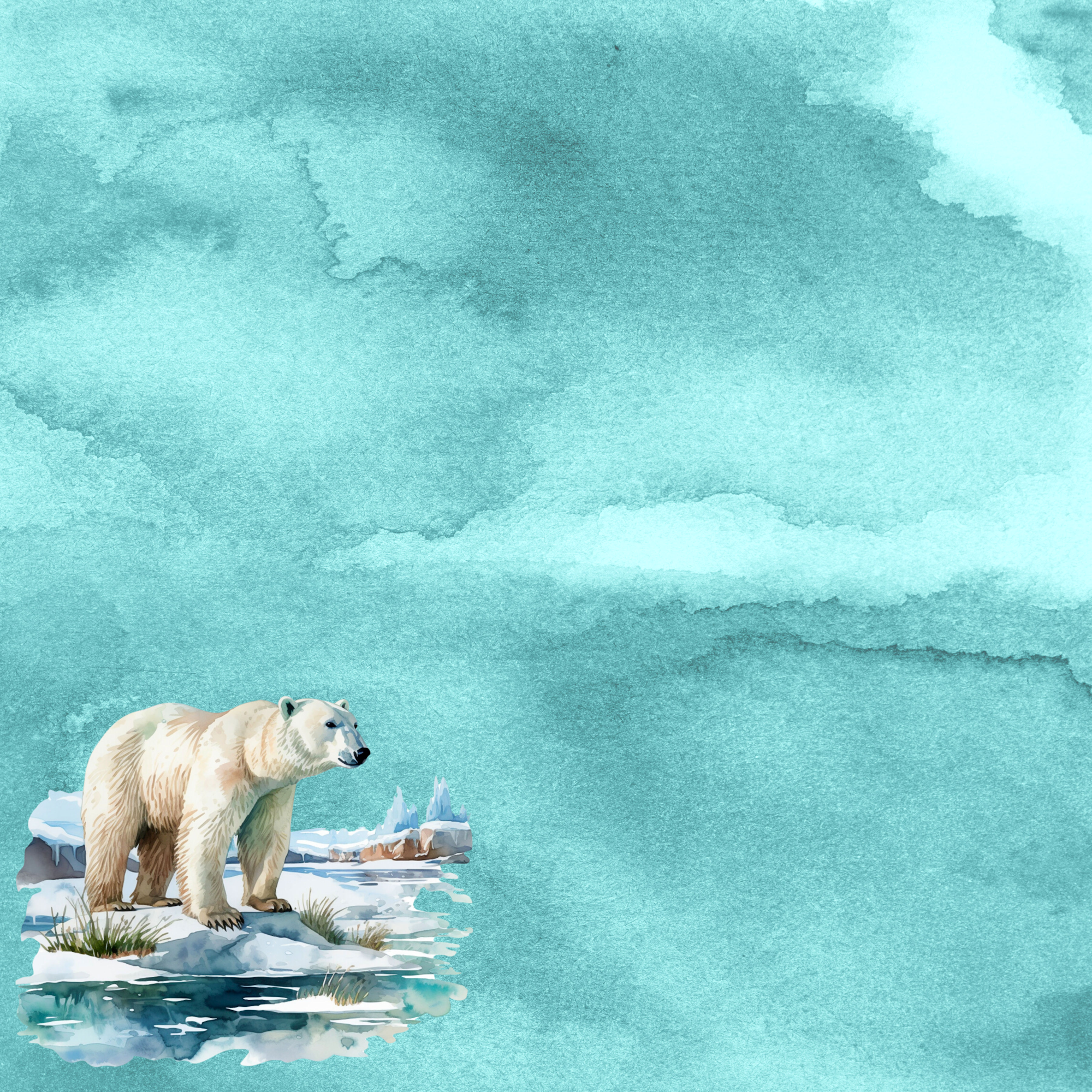 Watercolor Wildlife Collection Polar Bear 12 x 12 Double-Sided Scrapbook Paper by SSC Designs