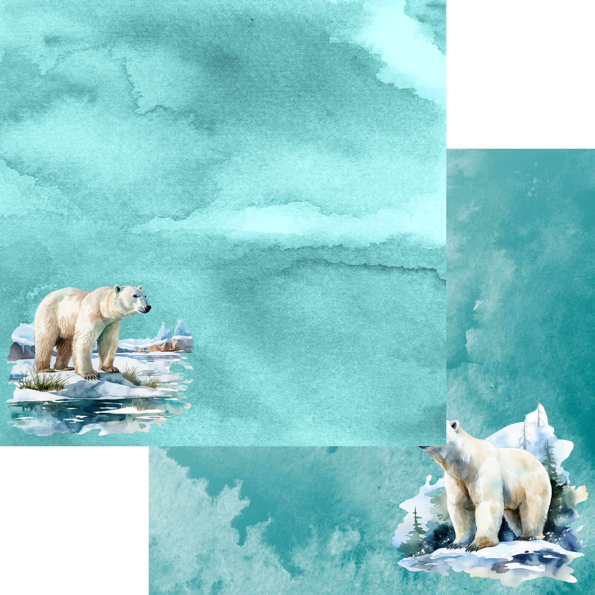 Watercolor Wildlife Collection Polar Bear 12 x 12 Double-Sided Scrapbook Paper by SSC Designs