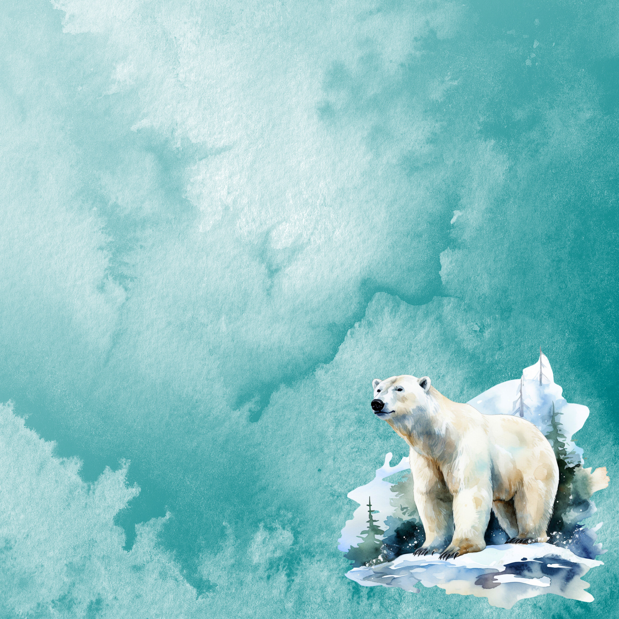 Watercolor Wildlife Collection Polar Bear 12 x 12 Double-Sided Scrapbook Paper by SSC Designs