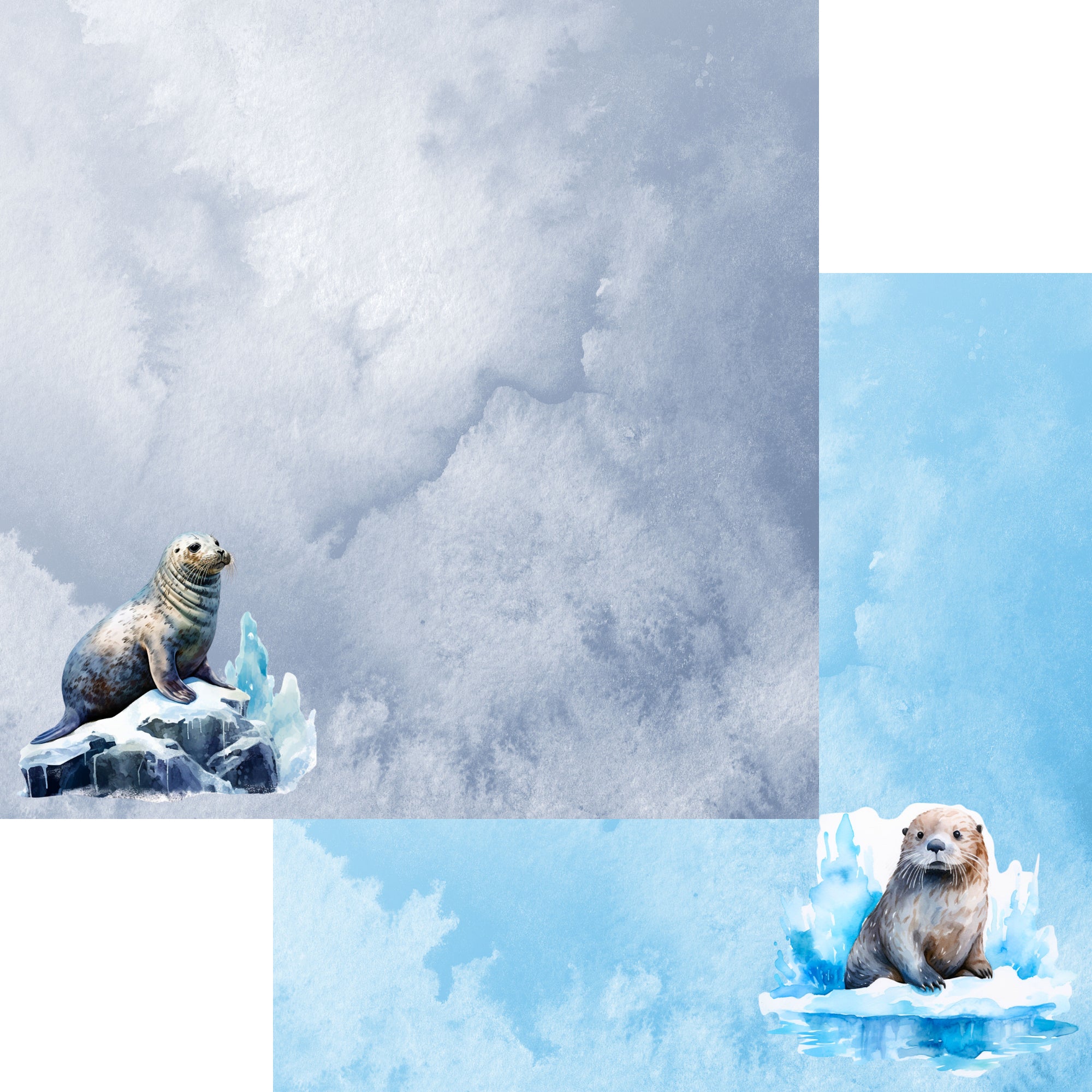 Watercolor Wildlife Collection Seal & Otter 12 x 12 Double-Sided Scrapbook Paper by SSC Designs