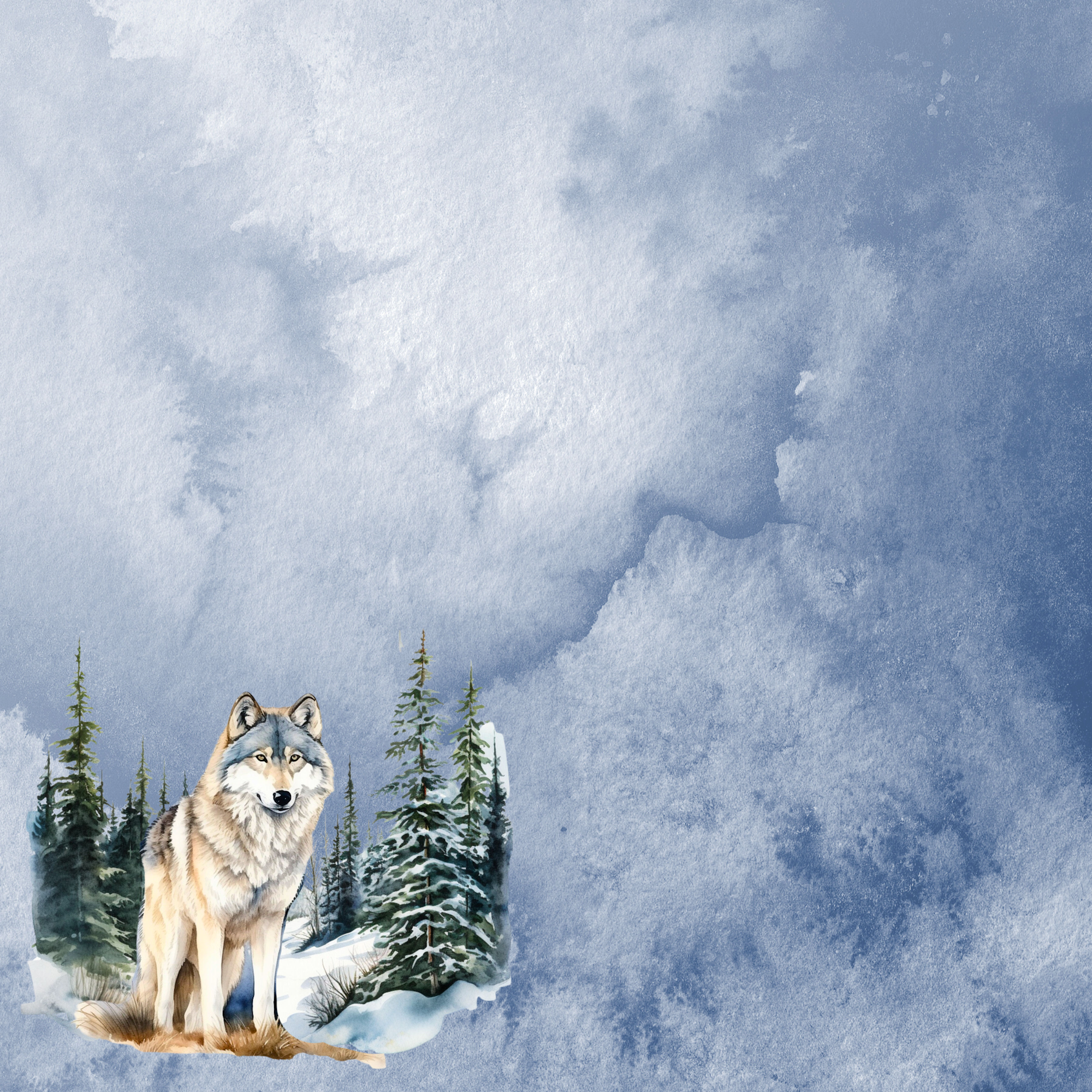 Watercolor Wildlife Collection Wolf 12 x 12 Double-Sided Scrapbook Paper by SSC Designs