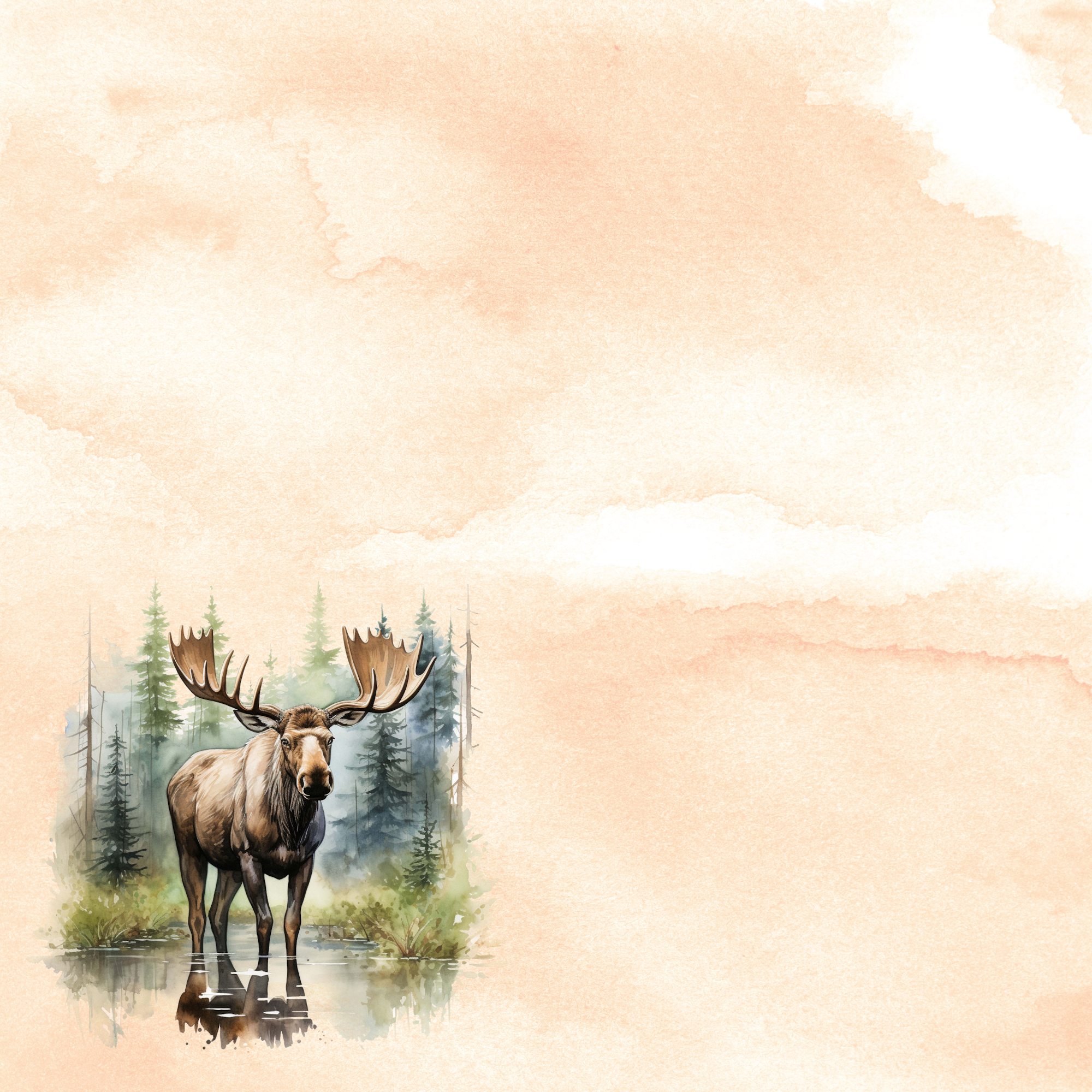 Watercolor Wildlife Collection Moose 12 x 12 Double-Sided Scrapbook Paper by SSC Designs