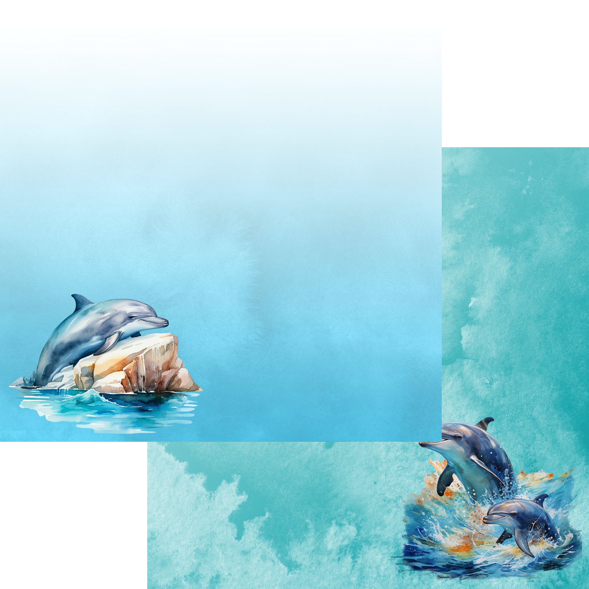 Watercolor Wildlife Collection Dolphin 12 x 12 Double-Sided Scrapbook Paper by SSC Designs