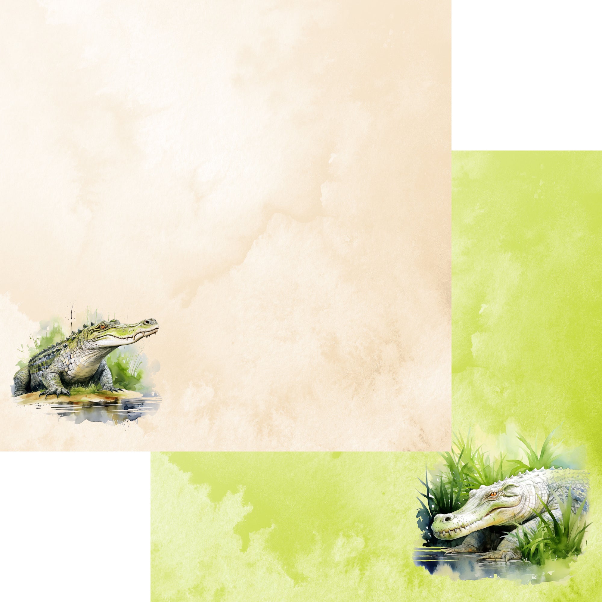 Watercolor Wildlife Collection Crocodile 12 x 12 Double-Sided Scrapbook Paper by SSC Designs