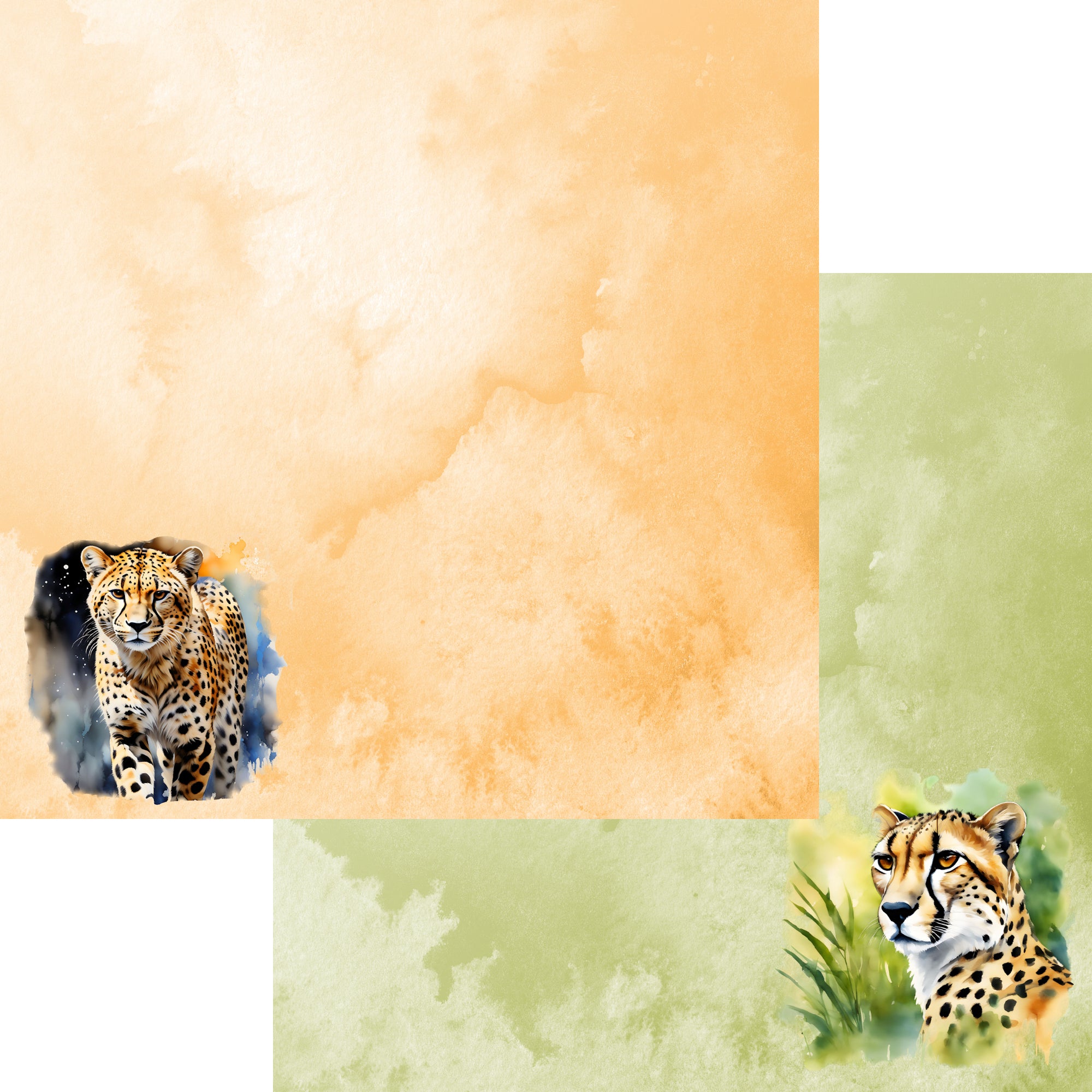 Watercolor Wildlife Collection Cheetah 12 x 12 Double-Sided Scrapbook Paper by SSC Designs