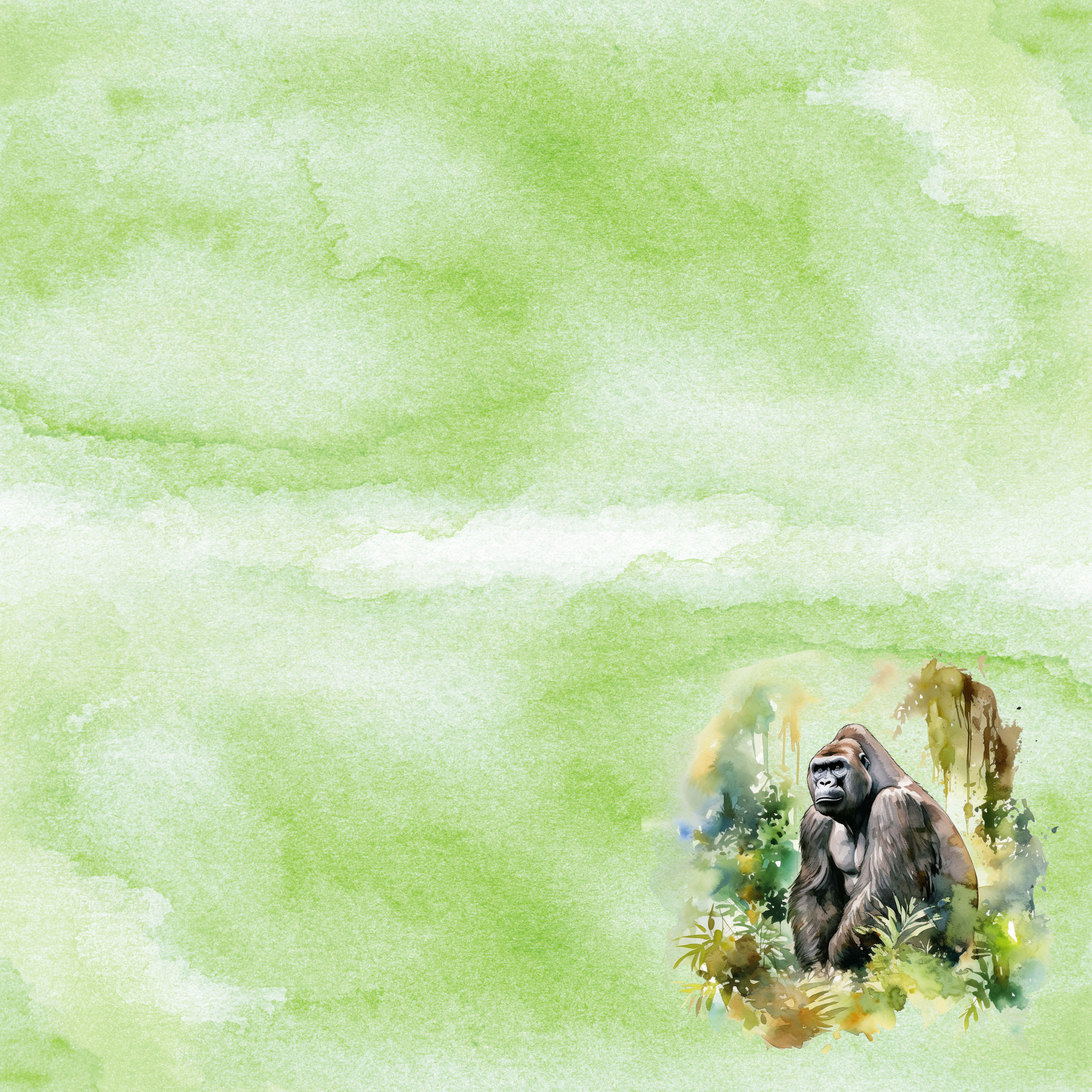 Watercolor Wildlife Collection Gorilla 12 x 12 Double-Sided Scrapbook Paper by SSC Designs
