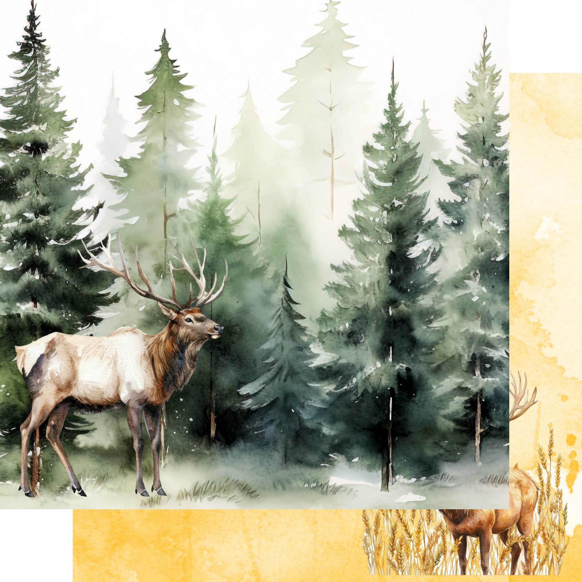 Watercolor Wildlife Collection Elk 12 x 12 Double-Sided Scrapbook Paper by SSC Designs