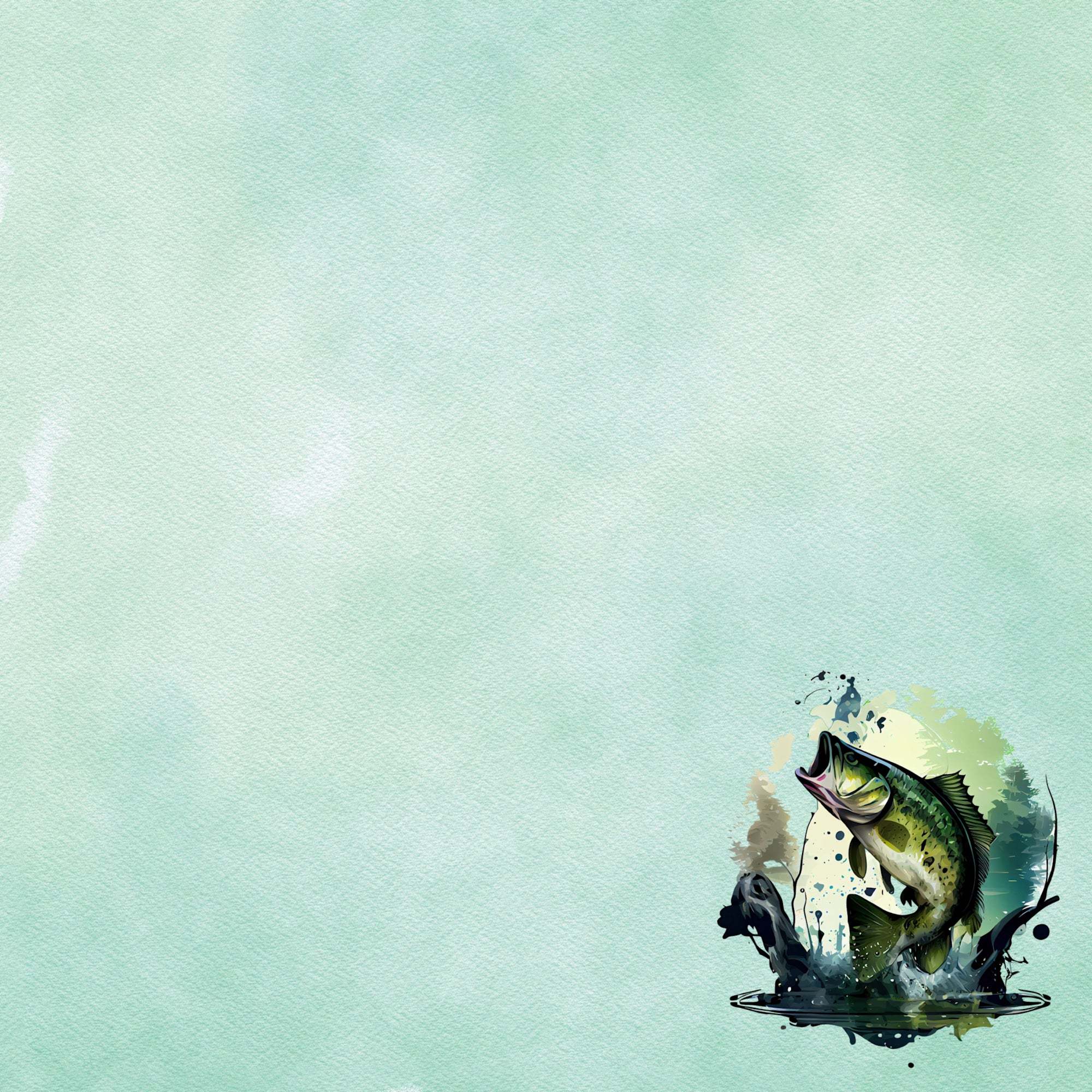 Watercolor Wildlife Collection Bass Fishing 12 x 12 Double-Sided Scrapbook Paper by SSC Designs