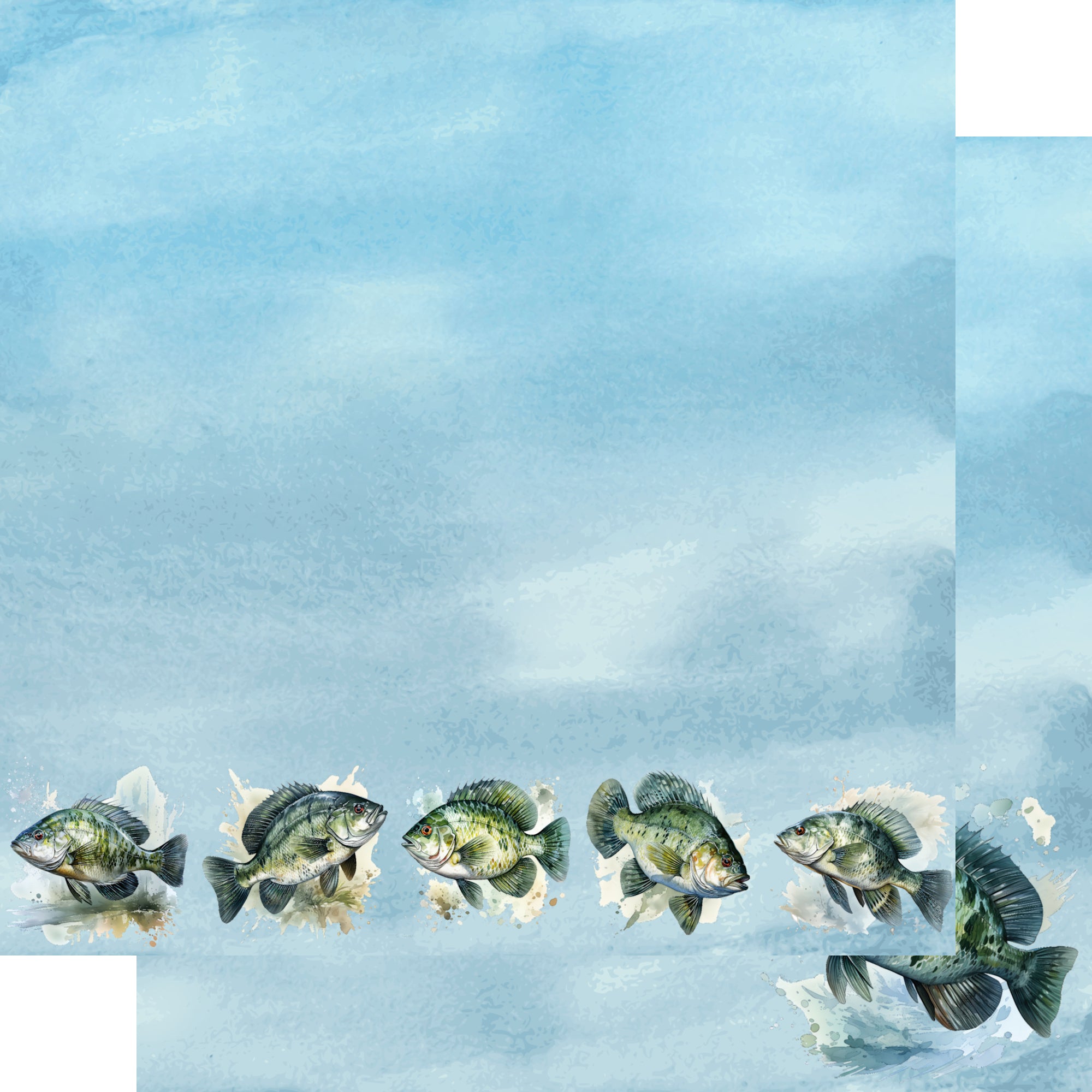 Watercolor Wildlife Collection Crappie Fishing 12 x 12 Double-Sided Scrapbook Paper by SSC Designs