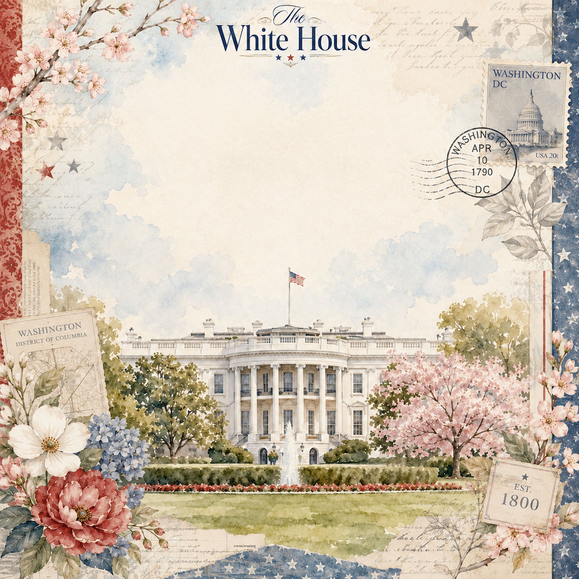 Washington, DC Collection The White House 12 x 12 Double-Sided Scrapbook Paper by SSC Designs