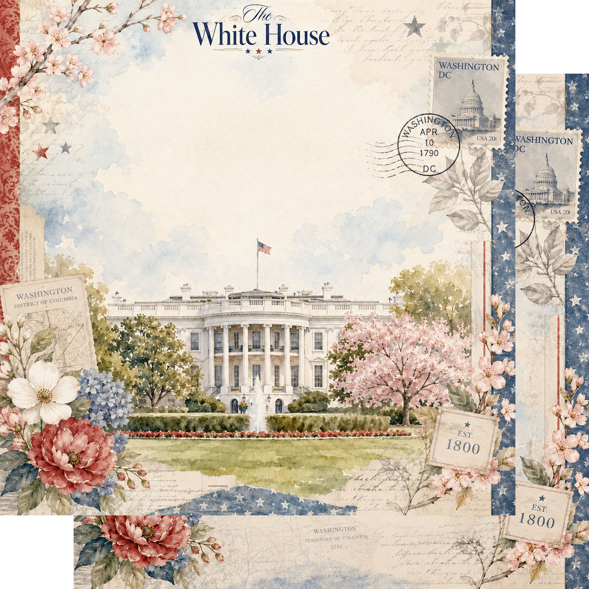 Washington, DC Collection The White House 12 x 12 Double-Sided Scrapbook Paper by SSC Designs