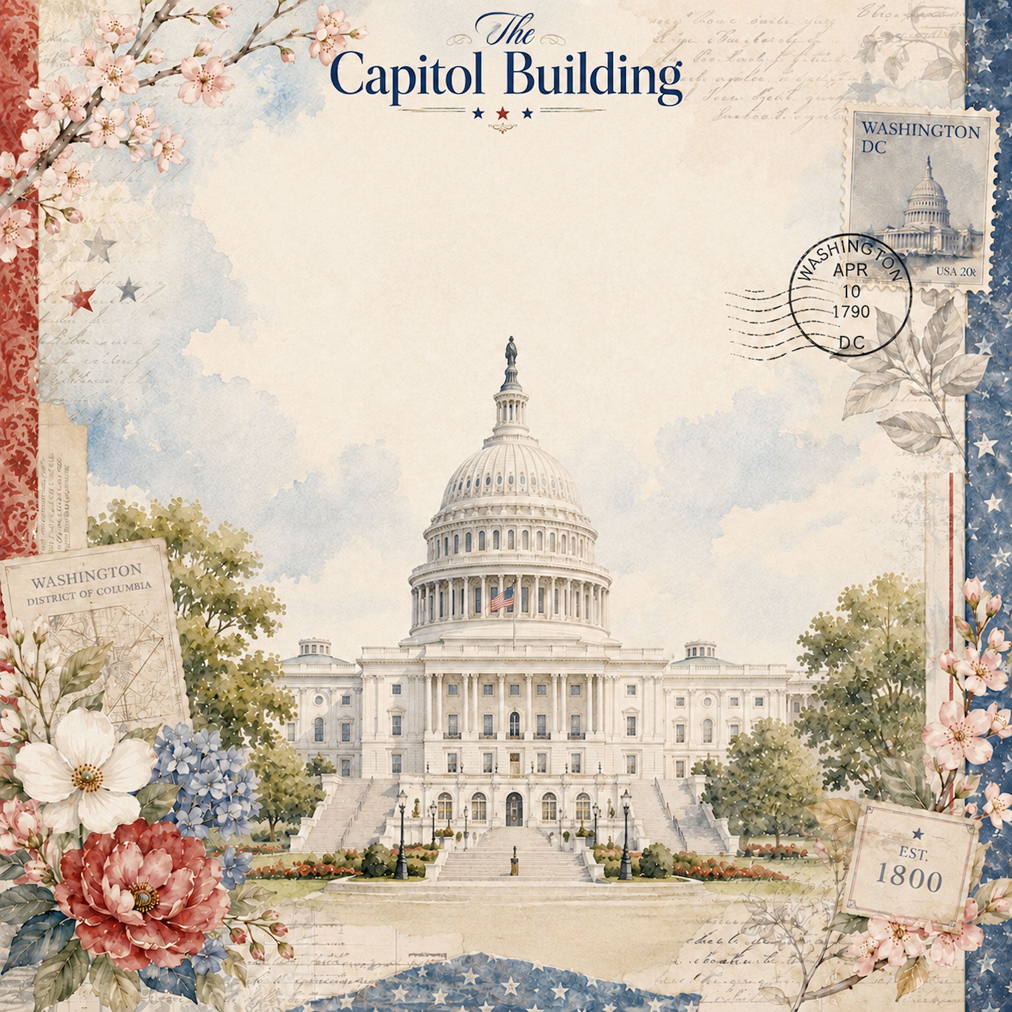 Washington, DC Collection The Capitol Building 12 x 12 Double-Sided Scrapbook Paper by SSC Designs