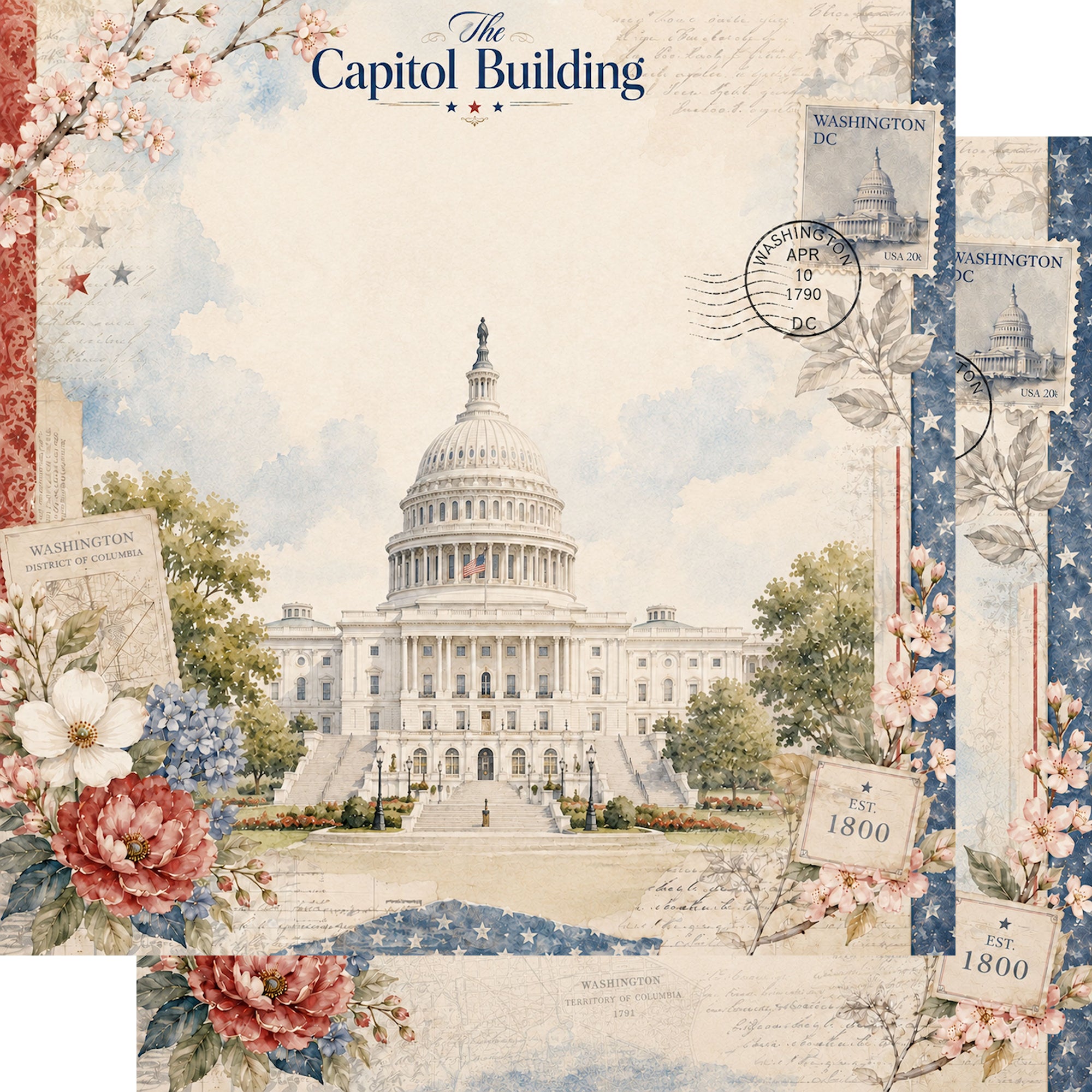 Washington, DC Collection The Capitol Building 12 x 12 Double-Sided Scrapbook Paper by SSC Designs