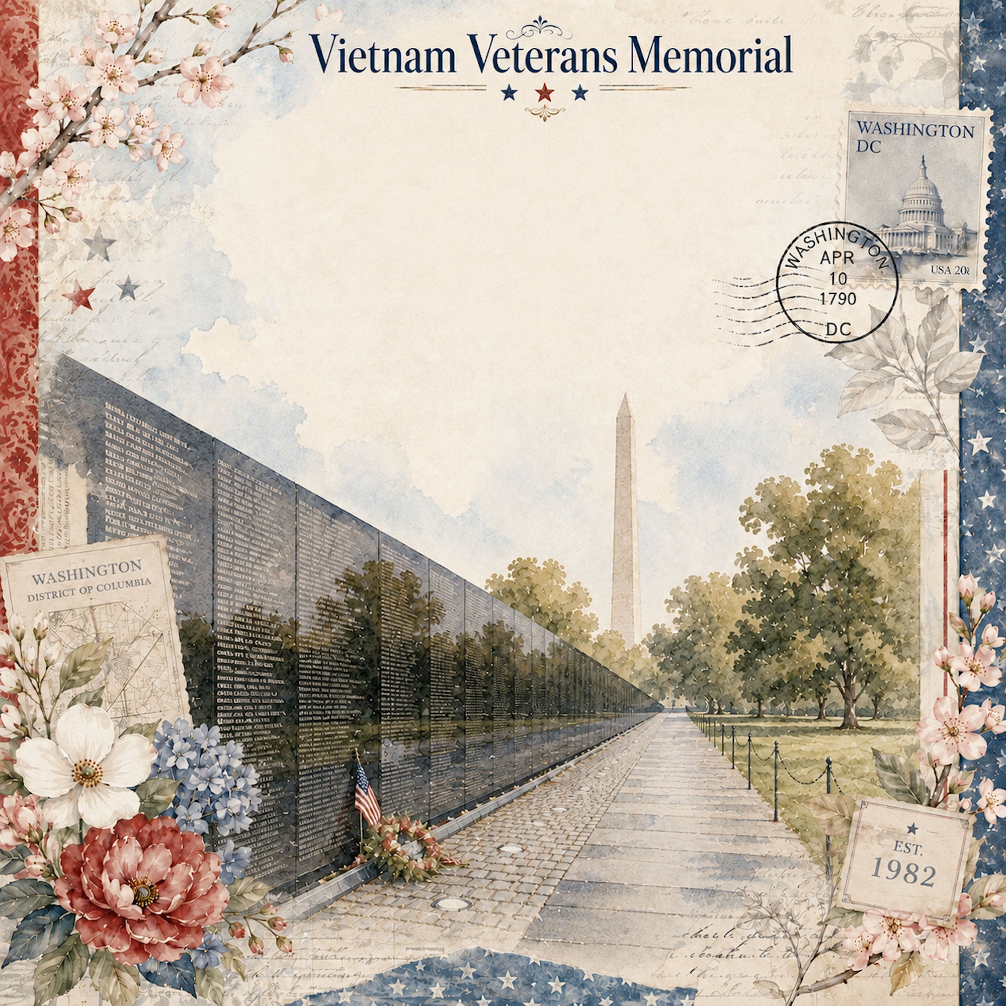 Washington, DC Collection Vietnam Veterans Memorial 12 x 12 Double-Sided Scrapbook Paper by SSC Designs