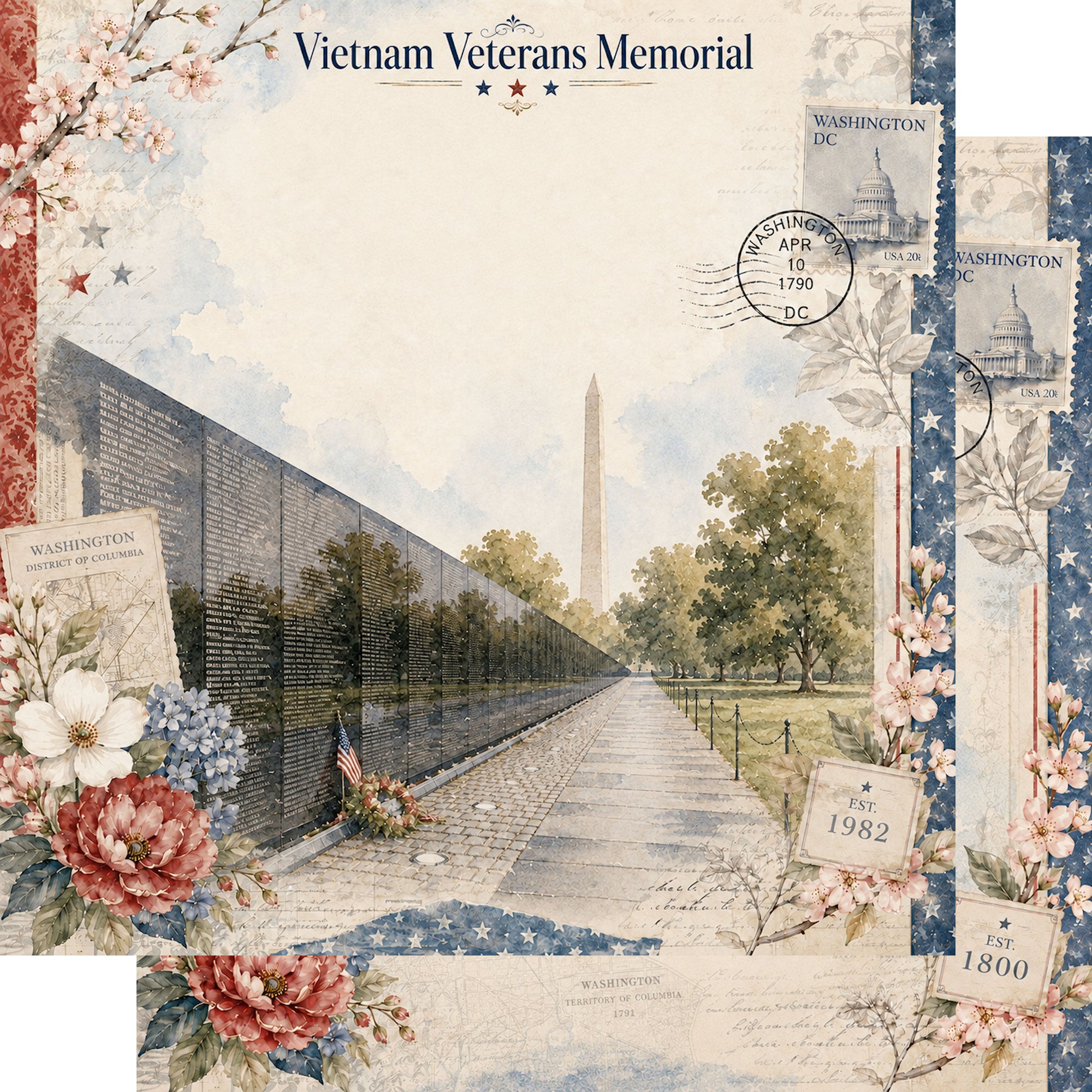 Washington, DC Collection Vietnam Veterans Memorial 12 x 12 Double-Sided Scrapbook Paper by SSC Designs