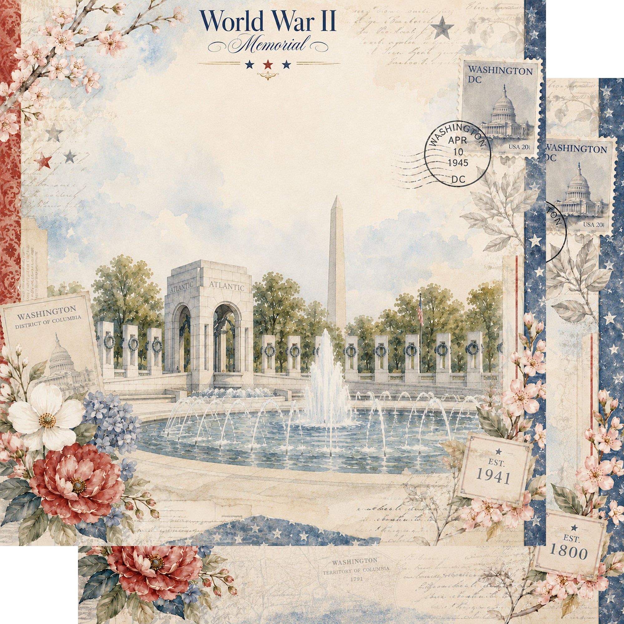 Washington, DC Collection World War II 12 x 12 Double-Sided Scrapbook Paper by SSC Designs