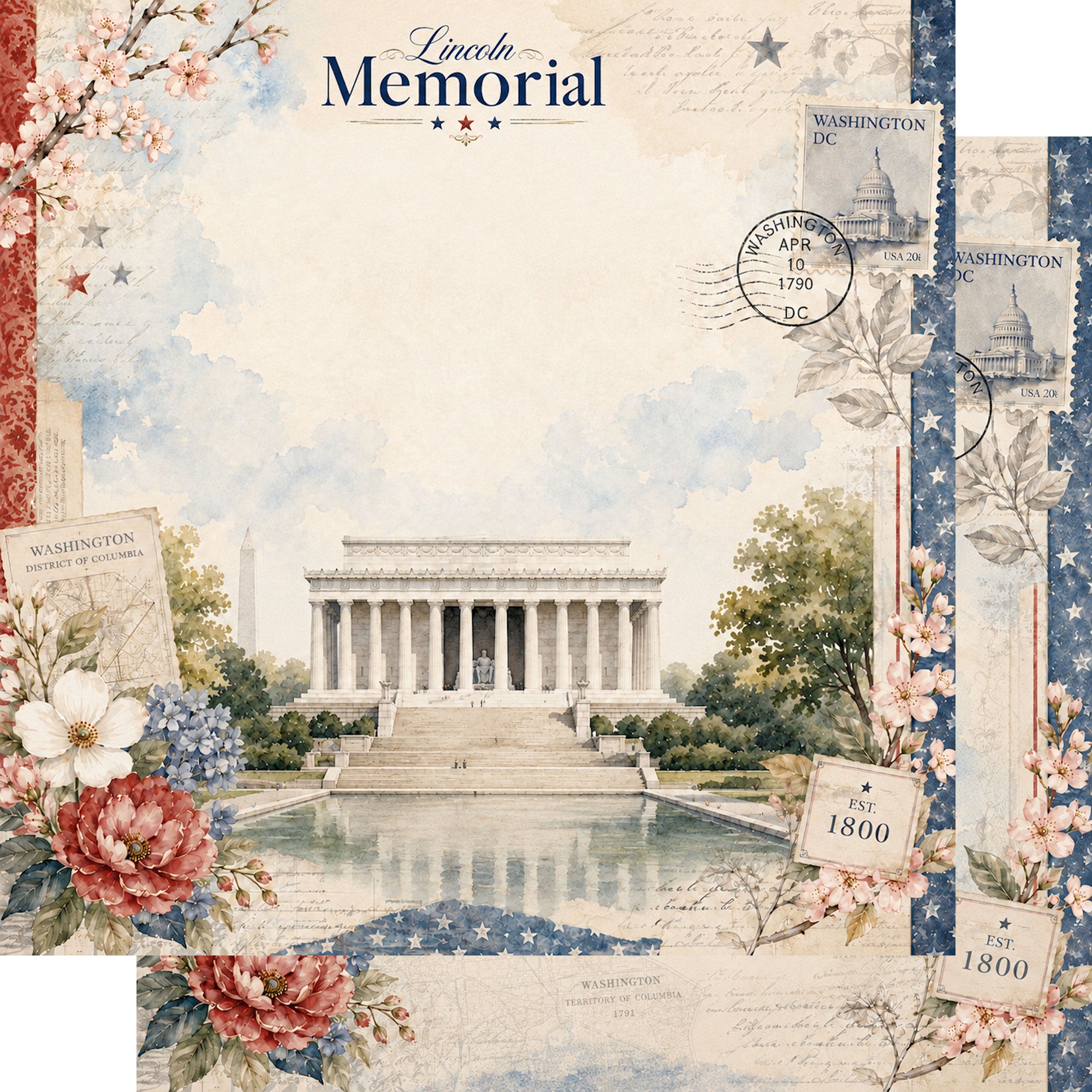 Washington, DC Collection Lincoln Memorial 12 x 12 Double-Sided Scrapbook Paper by SSC Designs