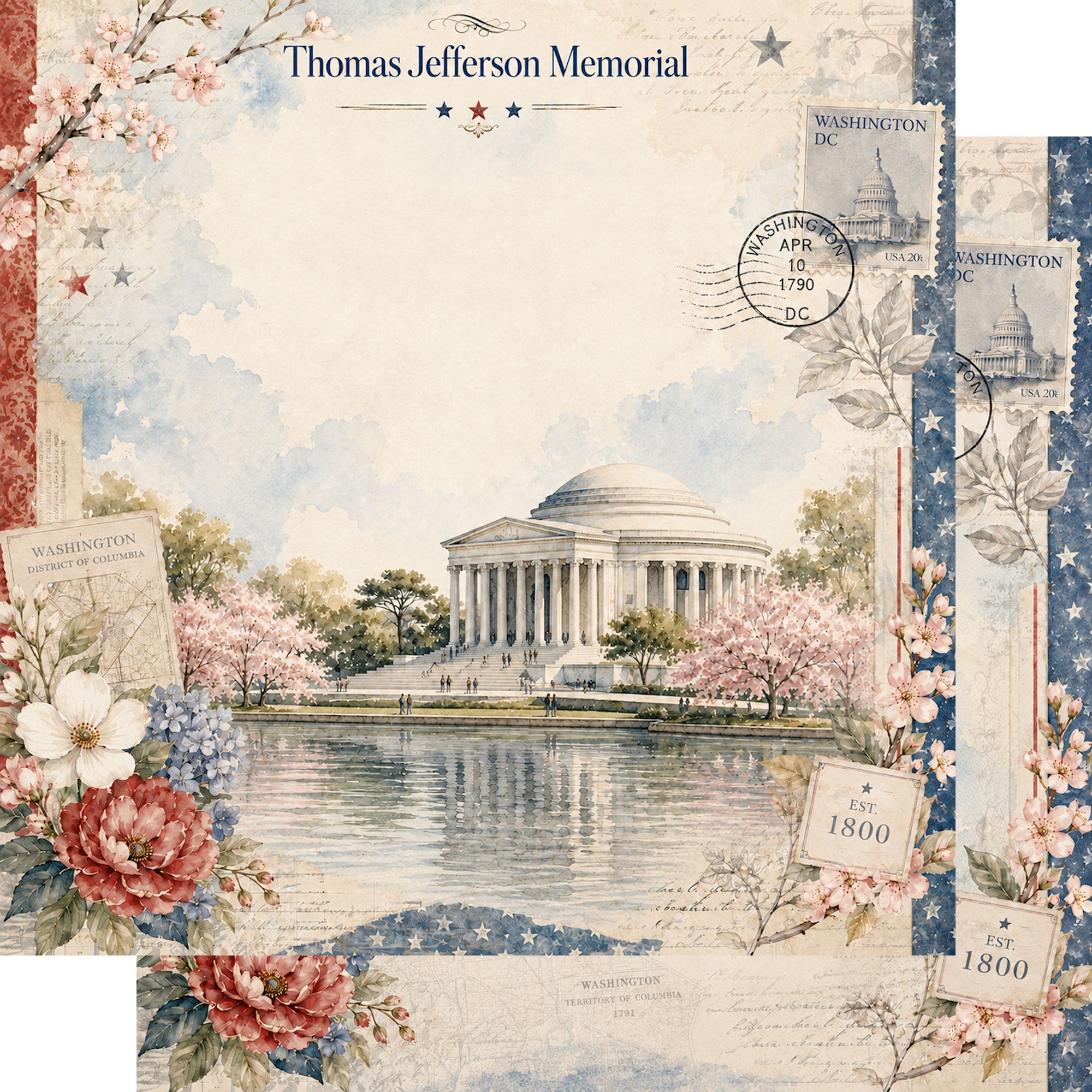 Washington, DC Collection Thomas Jefferson 12 x 12 Double-Sided Scrapbook Paper by SSC Designs