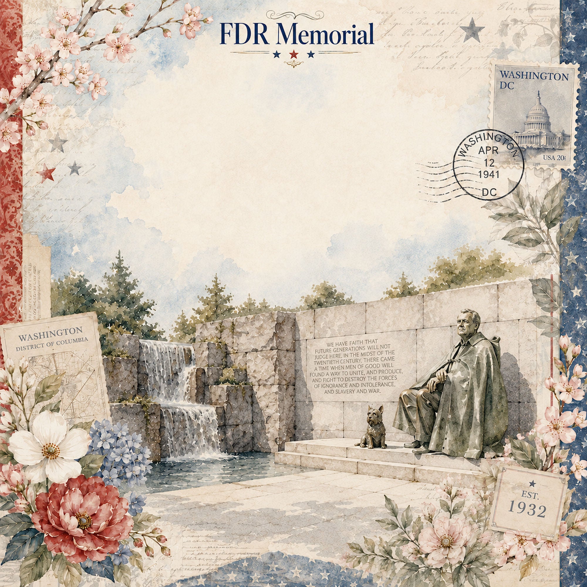 Washington, DC Collection FDR Memorial 12 x 12 Double-Sided Scrapbook Paper by SSC Designs