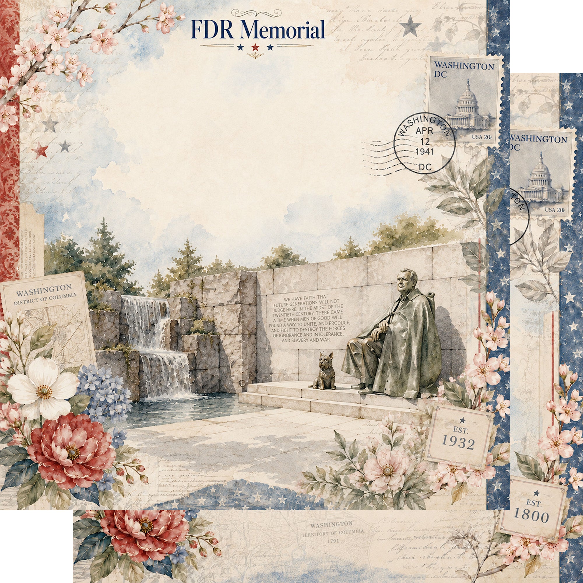 Washington, DC Collection FDR Memorial 12 x 12 Double-Sided Scrapbook Paper by SSC Designs