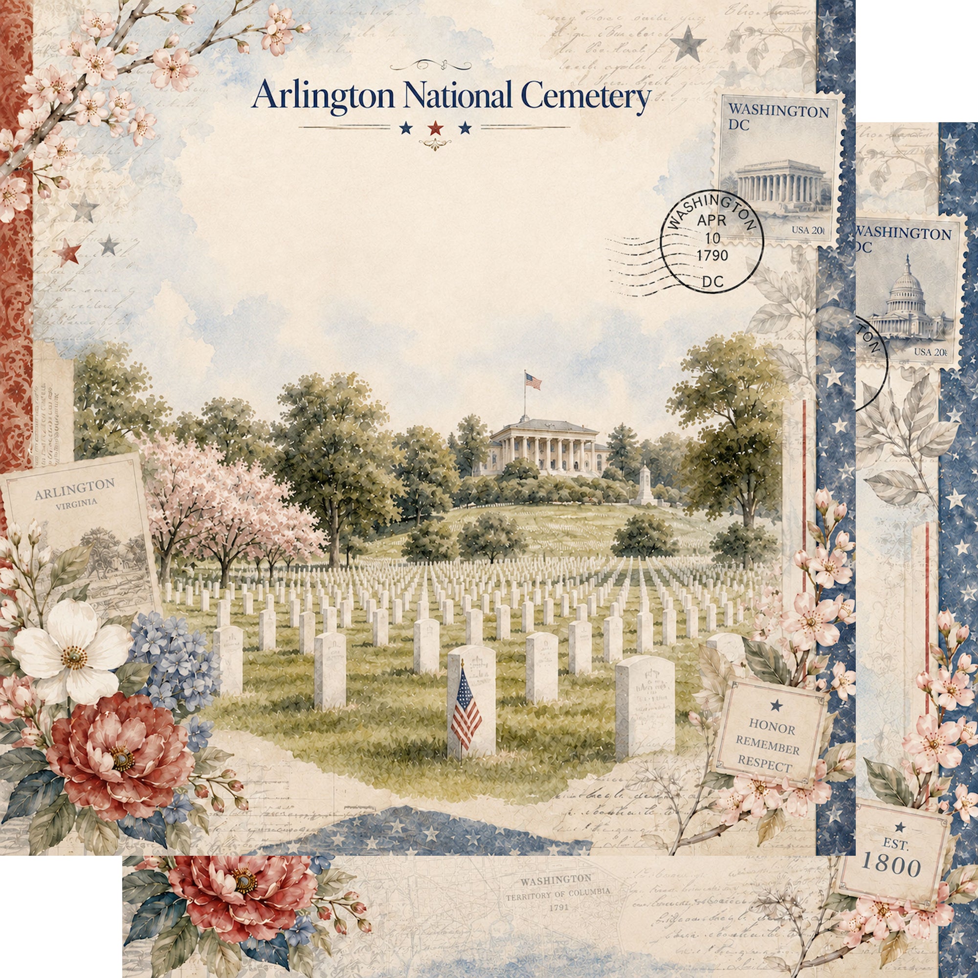 Washington, DC Collection Arlington National Cemetery 12 x 12 Double-Sided Scrapbook Paper by SSC Designs