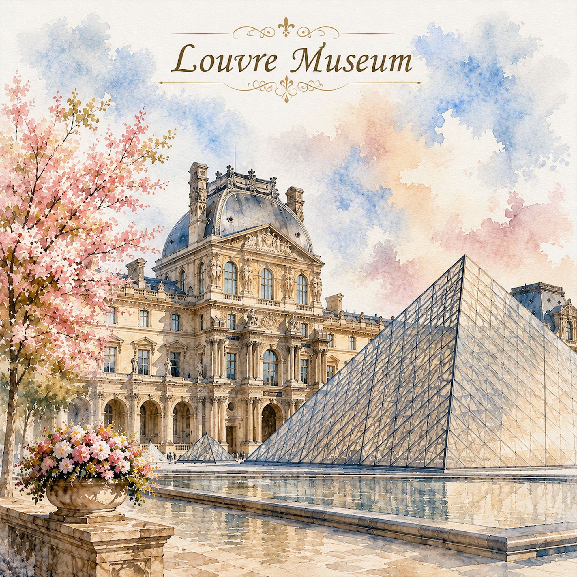 Watercolor France Collection Louvre Museum 12 x 12 Double-Sided Scrapbook Paper by SSC Designs