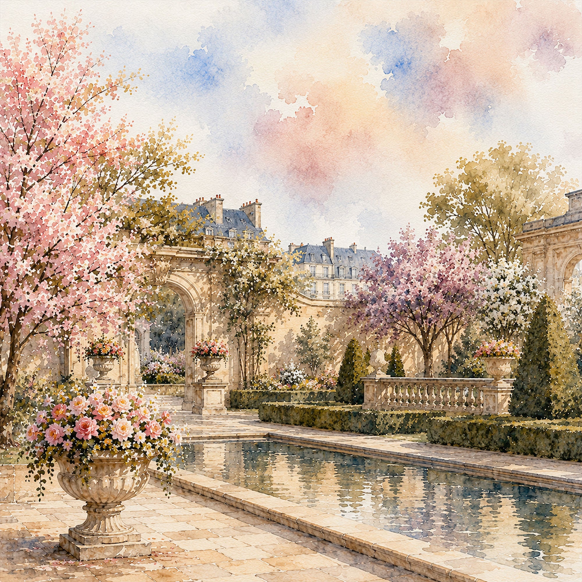 Watercolor France Collection Louvre Museum 12 x 12 Double-Sided Scrapbook Paper by SSC Designs