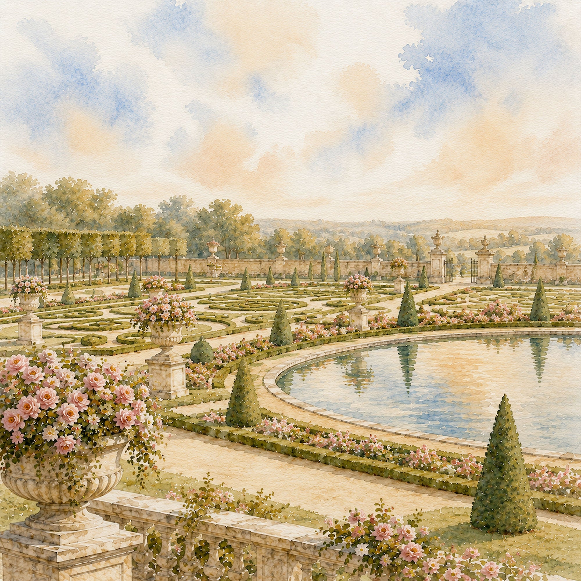 Watercolor France Collection Palace of Versailles 12 x 12 Double-Sided Scrapbook Paper by SSC Designs