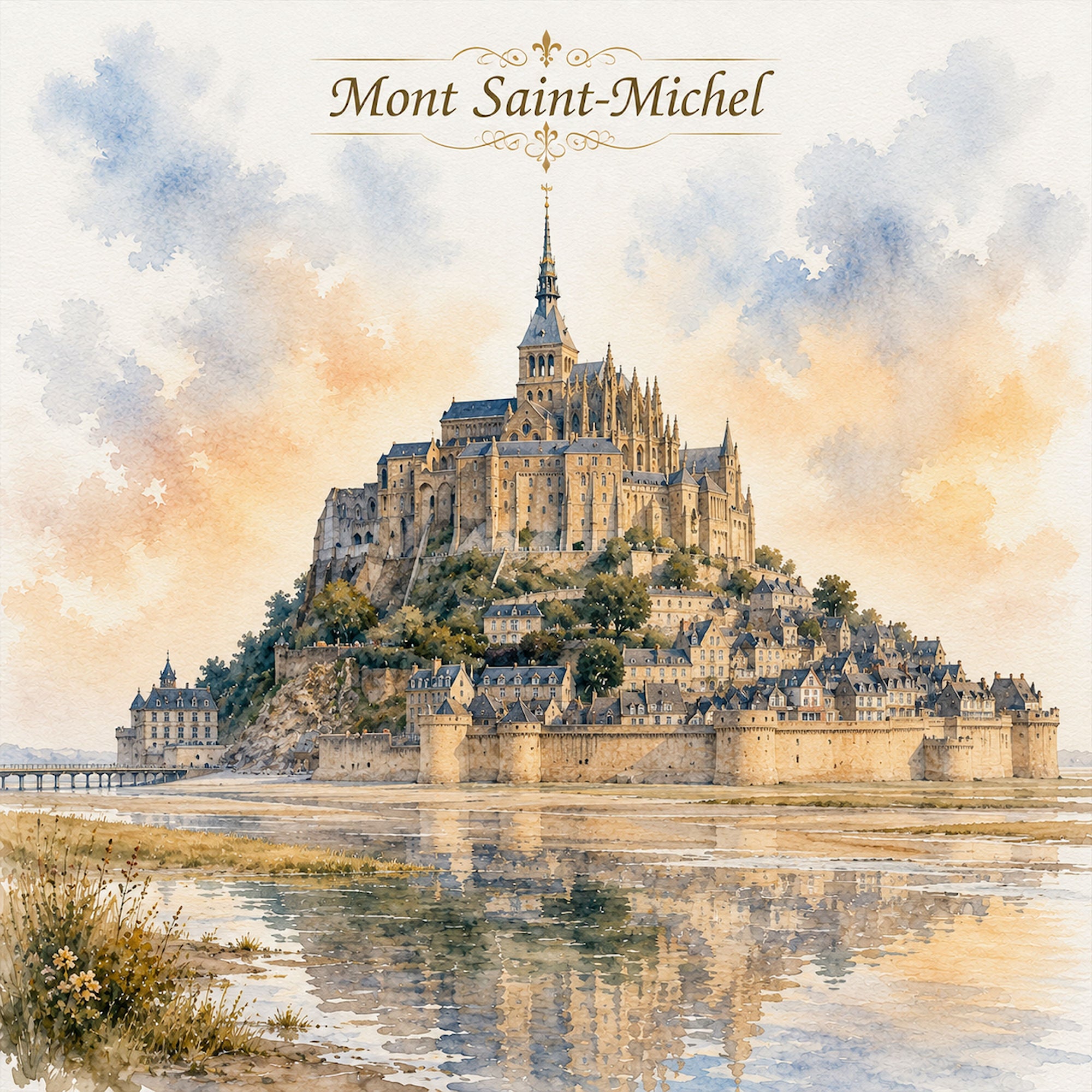 Watercolor France Collection Mont Saint-Michel 12 x 12 Double-Sided Scrapbook Paper by SSC Designs