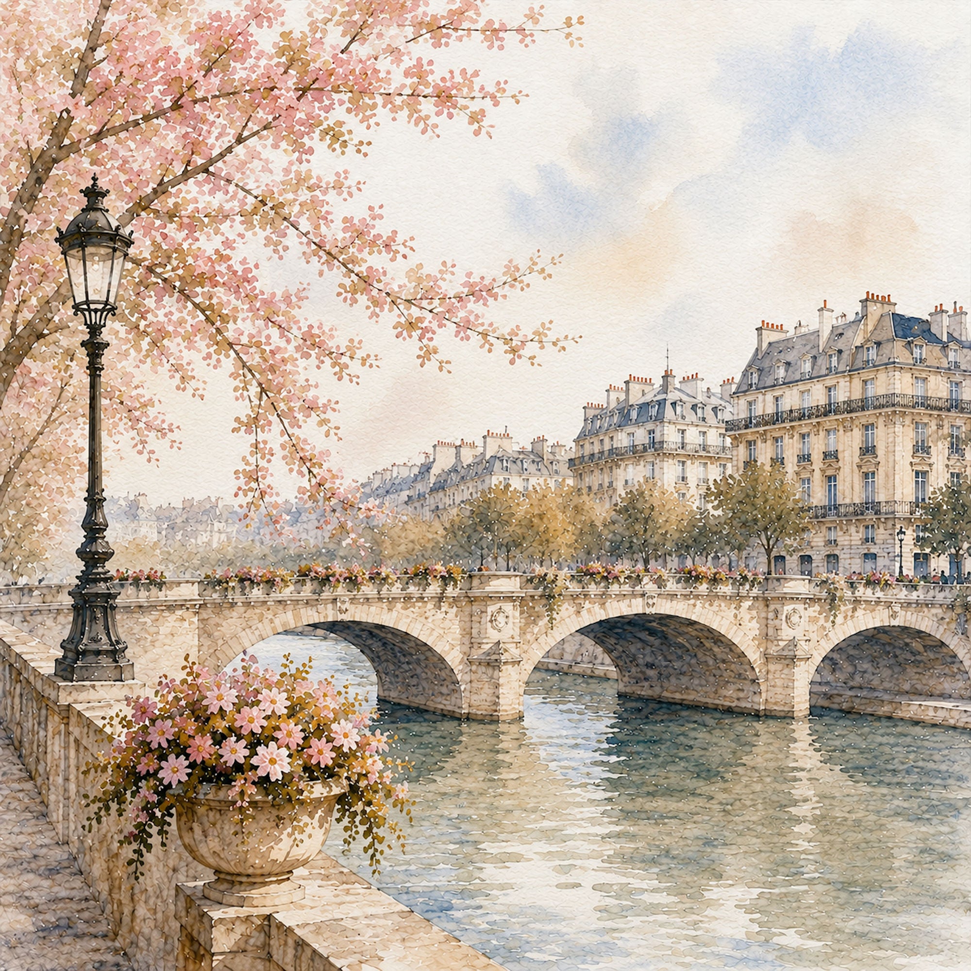 Watercolor France Collection Notre-Dame Cathedral 12 x 12 Double-Sided Scrapbook Paper by SSC Designs