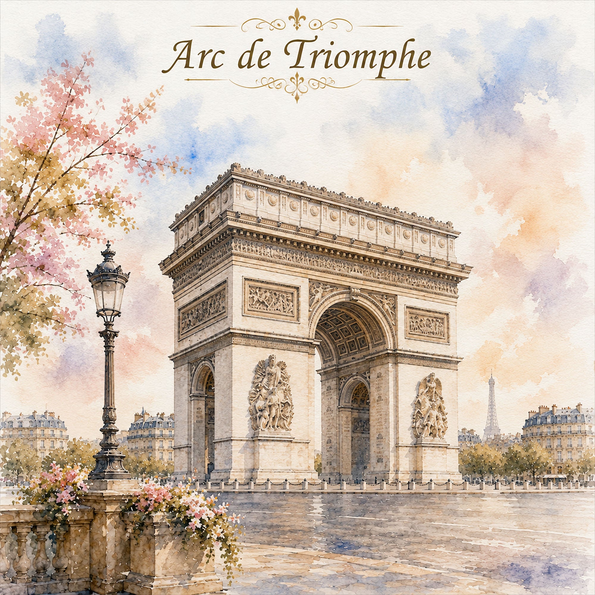 Watercolor France Collection Arc de Triomphe 12 x 12 Double-Sided Scrapbook Paper by SSC Designs