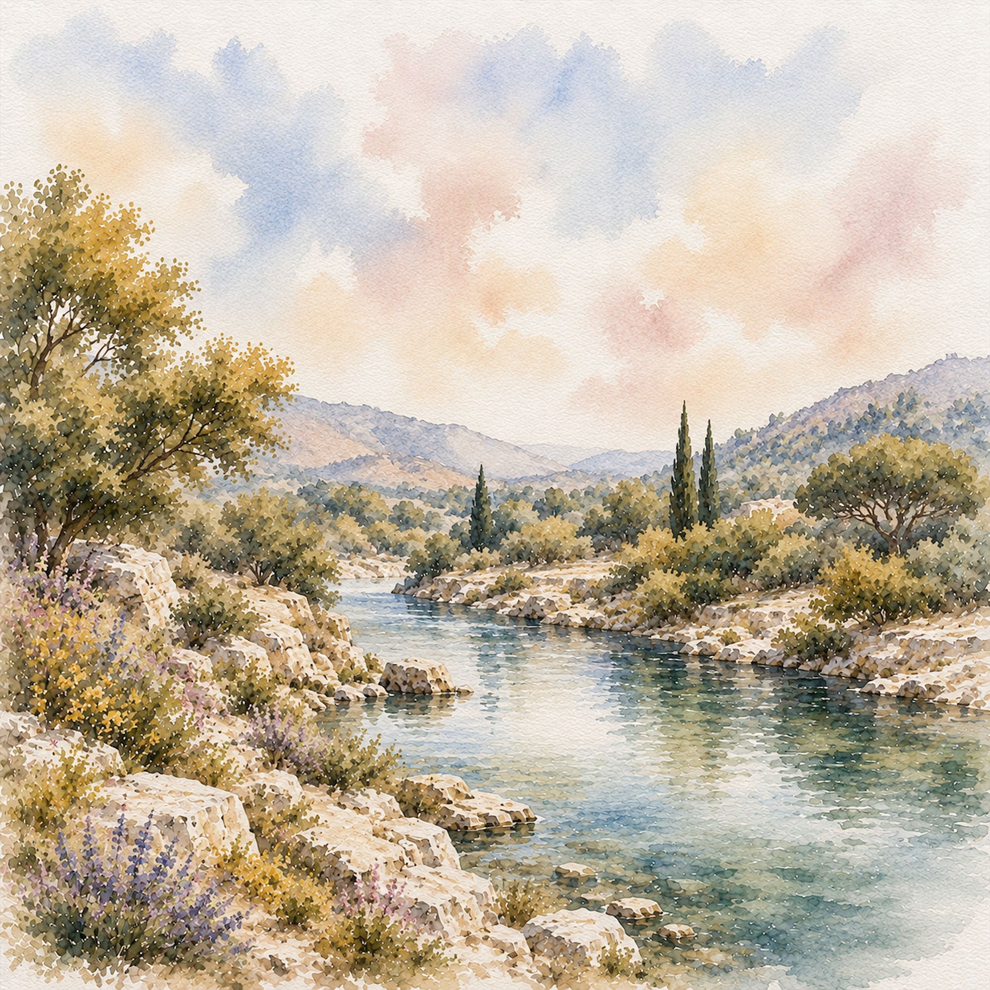 Watercolor France Collection Pont du Gard 12 x 12 Double-Sided Scrapbook Paper by SSC Designs