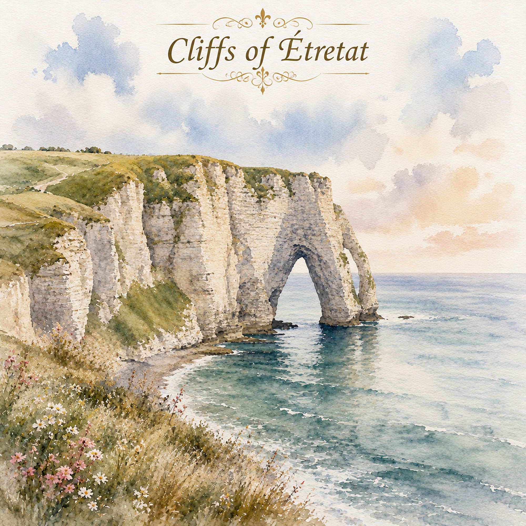 Watercolor France Collection Cliffs of Etretat 12 x 12 Double-Sided Scrapbook Paper by SSC Designs
