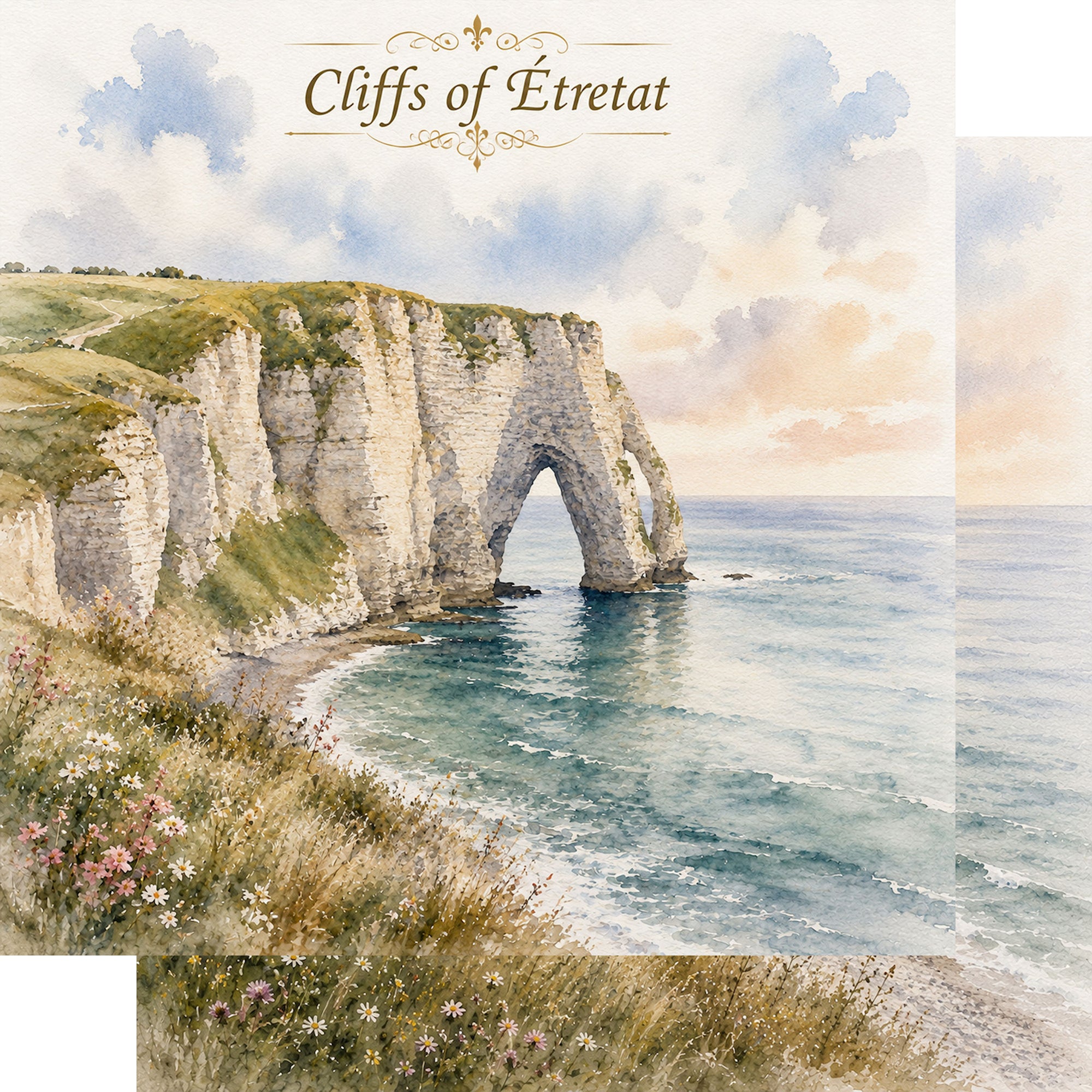 Watercolor France Collection Cliffs of Etretat 12 x 12 Double-Sided Scrapbook Paper by SSC Designs